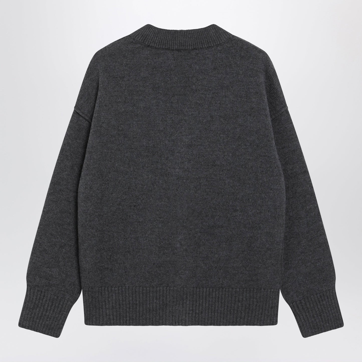 Ami Paris Ami De Coeur Cardigan In Grey Melange Merino Wool Knit Women AMI PARIS