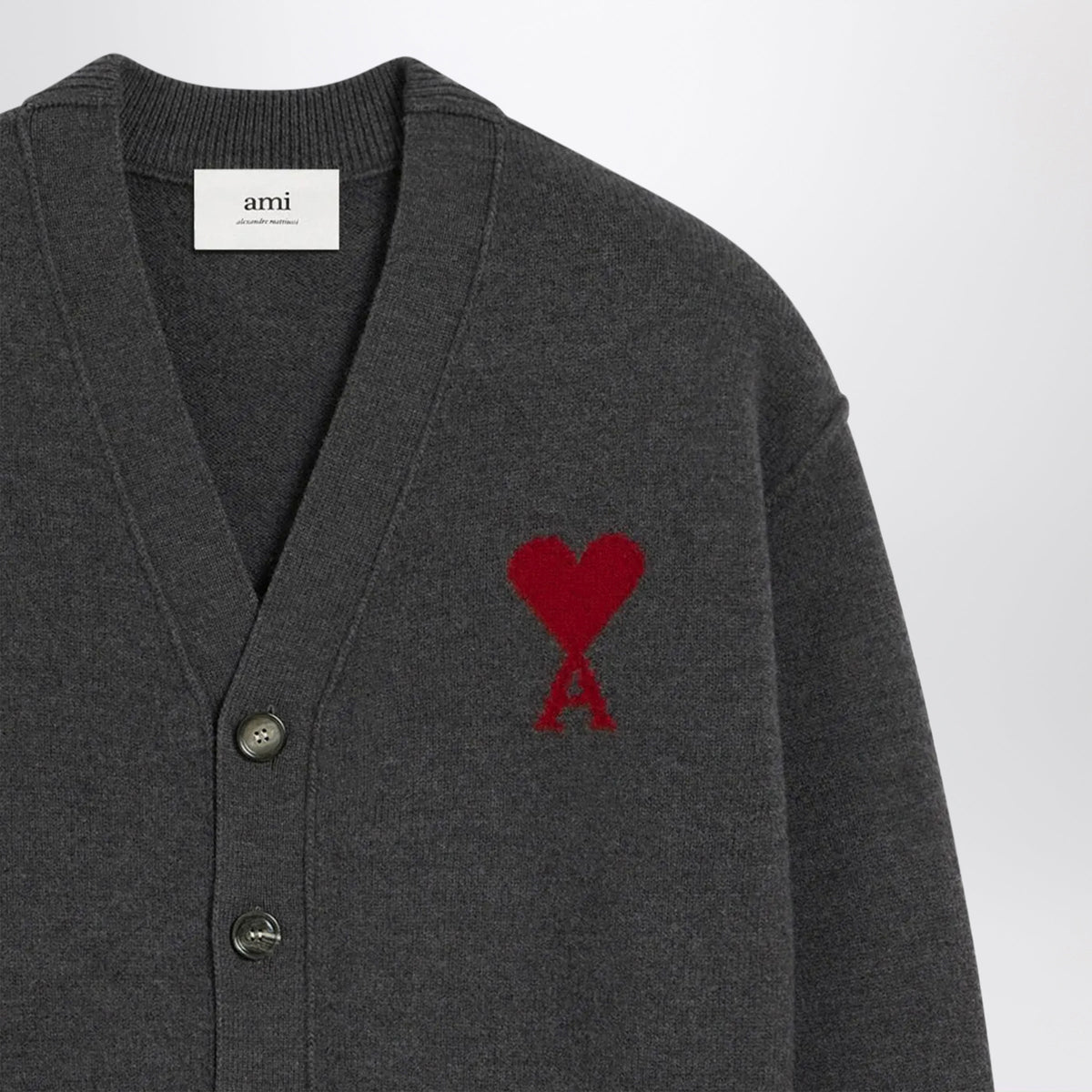 Ami Paris Grey Ami De Coeur Wool Cardigan Men AMI PARIS