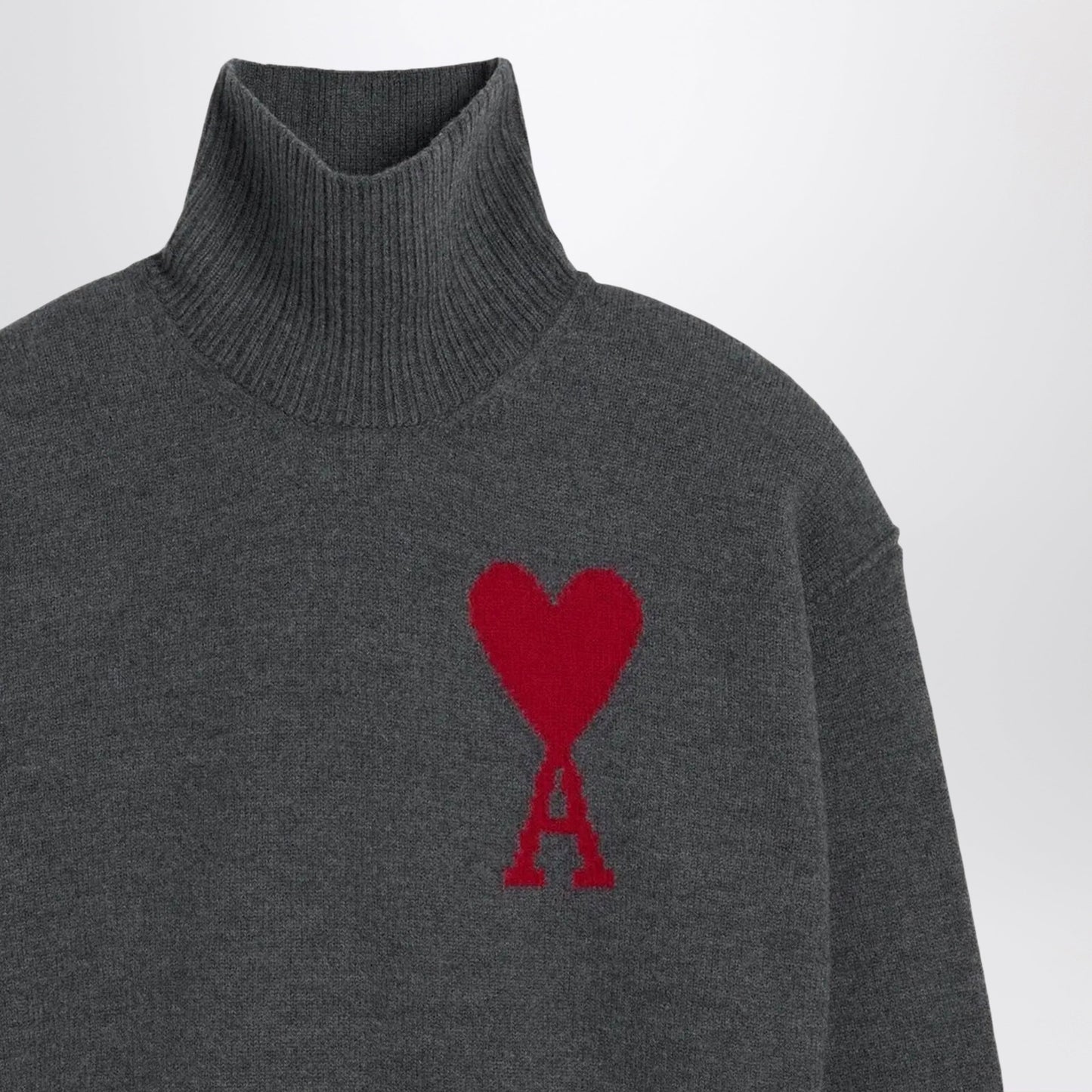 Ami Paris Ami De Coeur Sweater In Grey Melange Merino Wool Knit Women AMI PARIS