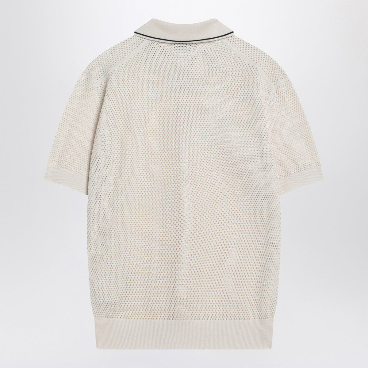 Prada Openwork Talc-Coloured Polo In Cotton And Silk Men PRADA