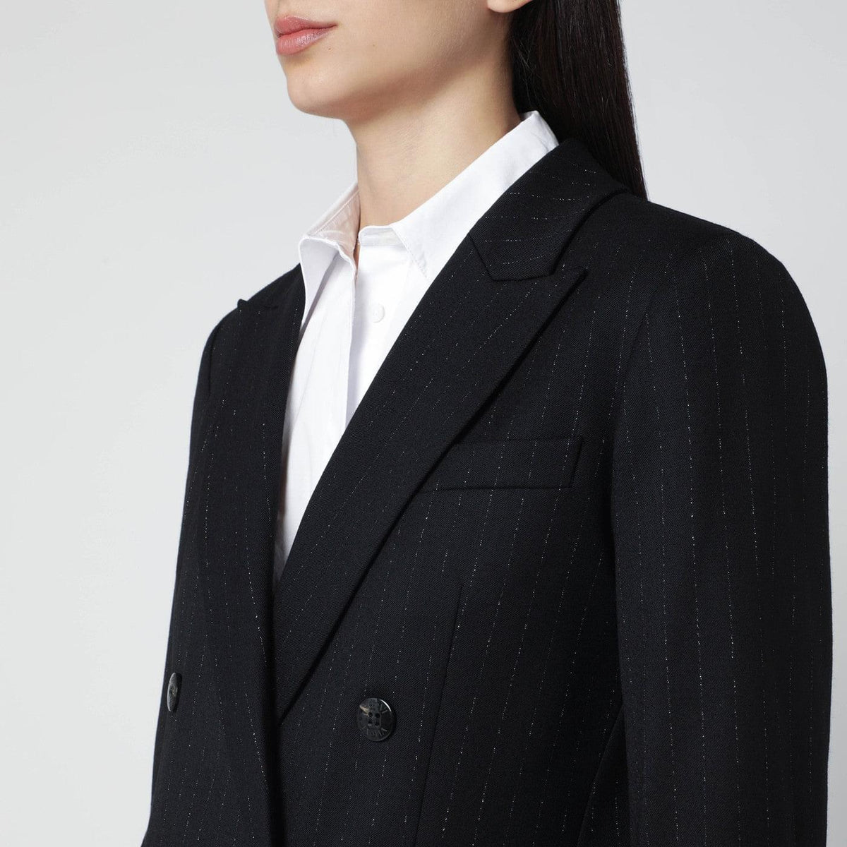 Vitovi Black Pinstripe Lurex Double-Breasted Jacket Women VItoVI