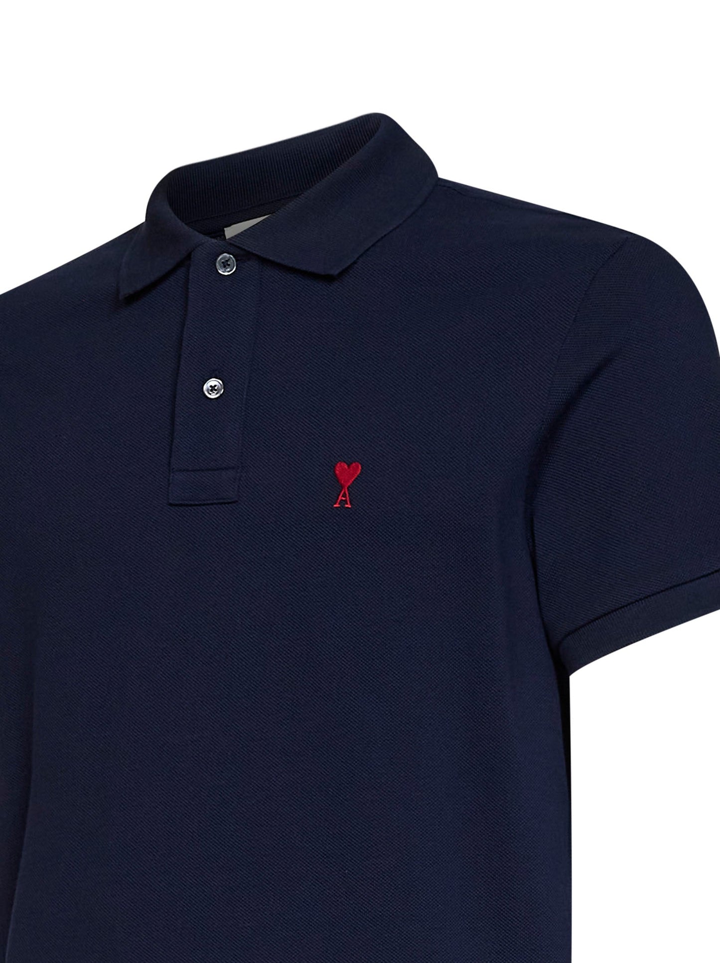 Ami Paris Men Midnight Blue Cotton Piqué Ami De Cœur Polo Shirt AMI PARIS