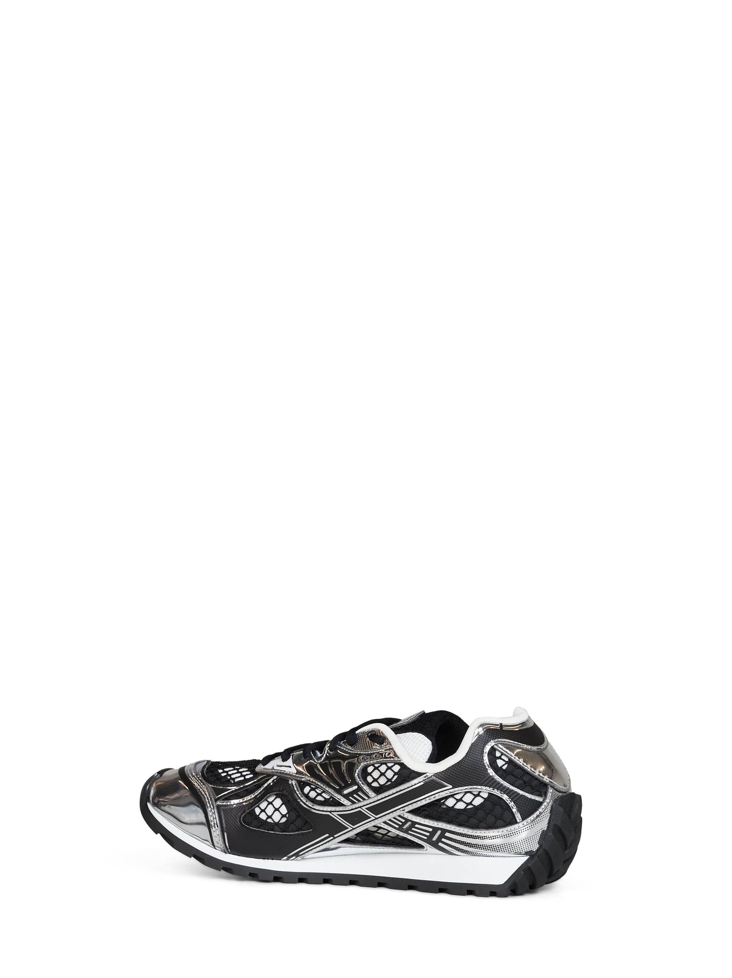 Bottega Veneta Men Black And Silver Lightweight Technical Fabric And Mesh Orbit Sneakers. BOTTEGA VENETA