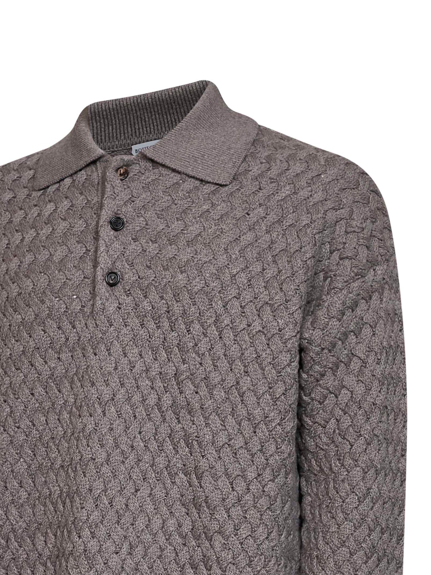 Bottega Veneta Men Riverbed Melange Intrecciato Wool Knit Long-Sleeved Polo Shirt BOTTEGA VENETA