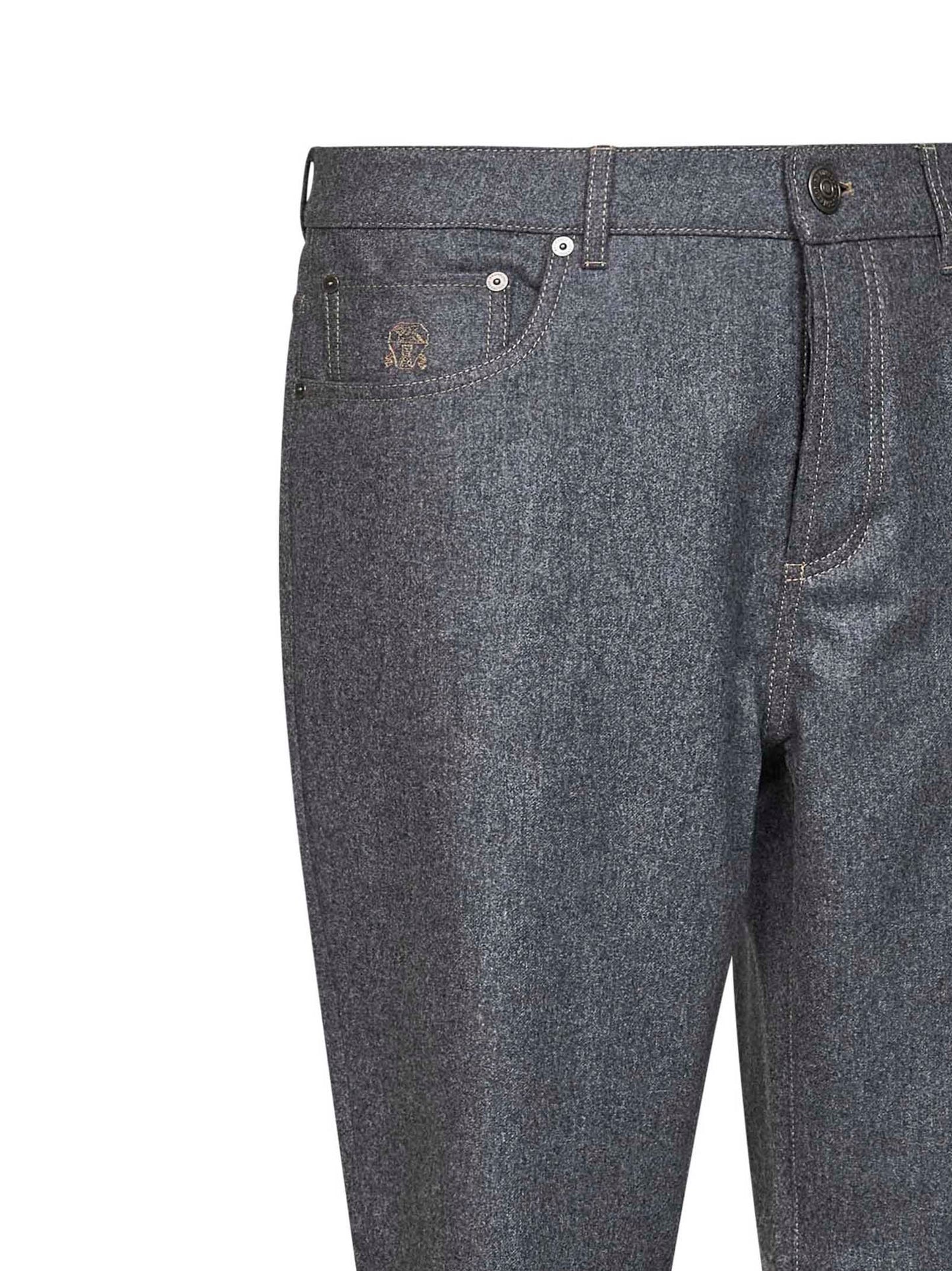 Brunello Cucinelli Men Medium Grey Virgin Wool Flannel Five-Pocket Trousers BRUNELLO CUCINELLI