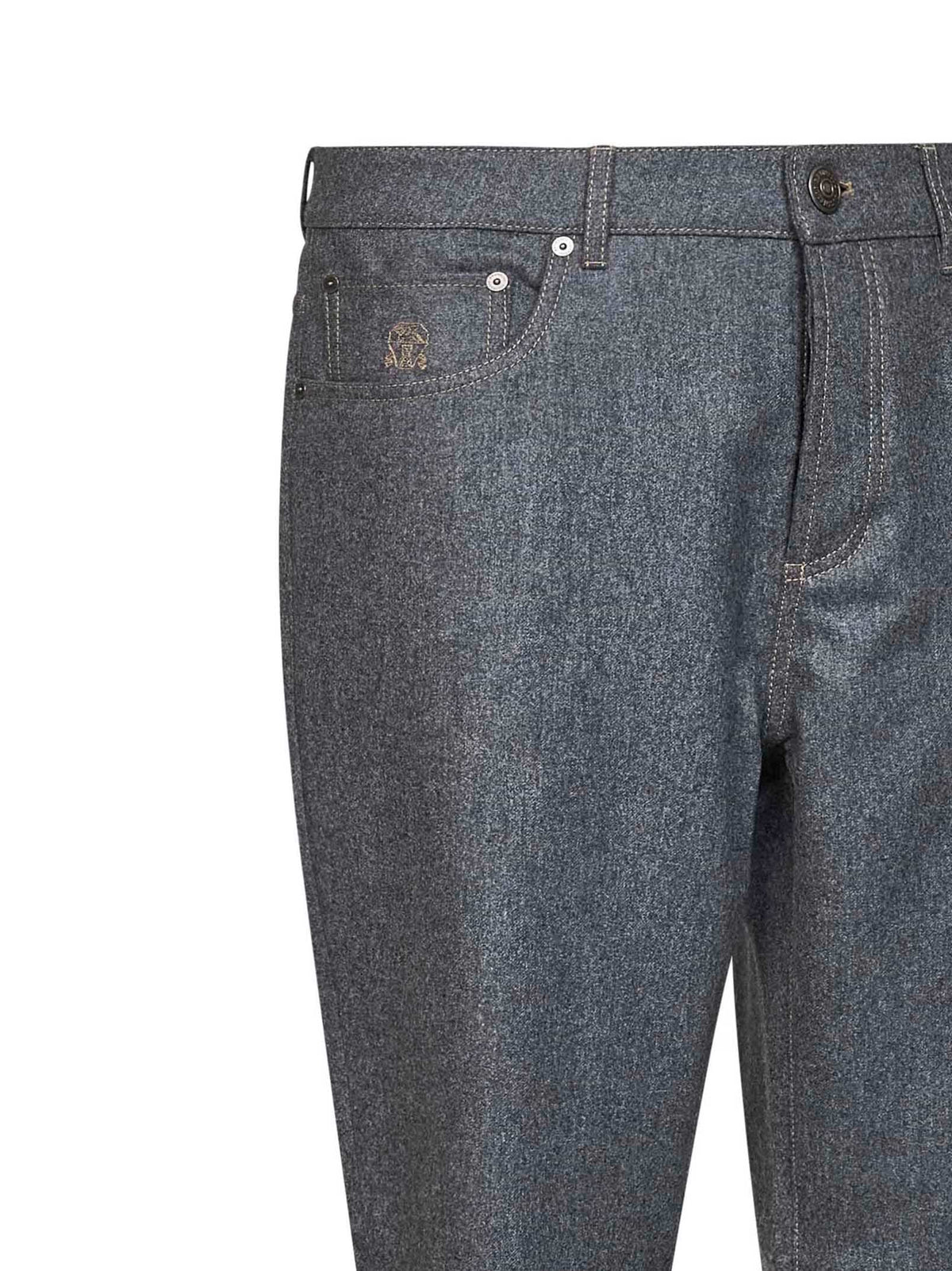 Brunello Cucinelli Men Medium Grey Virgin Wool Flannel Five-Pocket Trousers BRUNELLO CUCINELLI