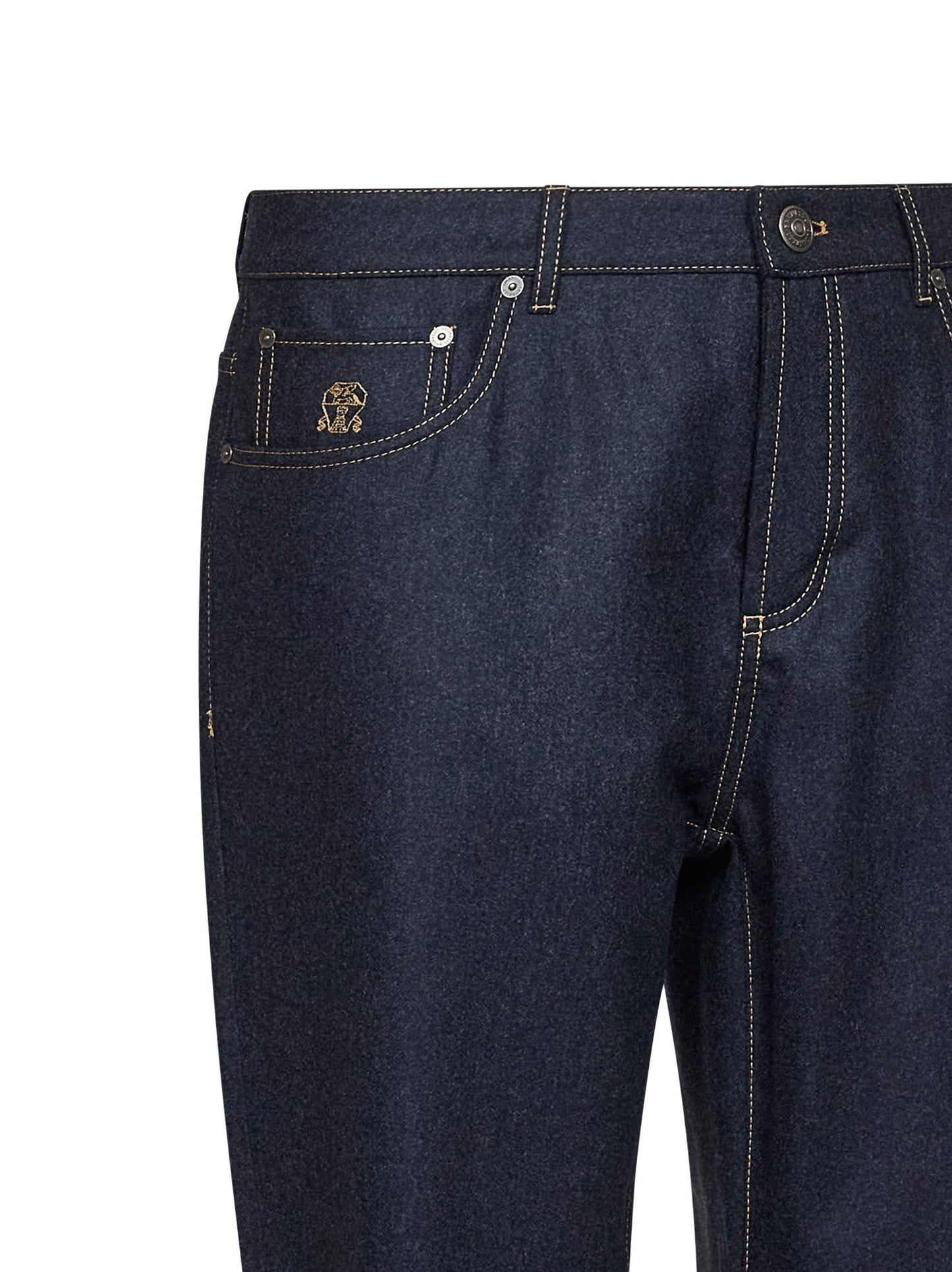 Brunello Cucinelli Men Blue Virgin Wool Flannel Five-Pocket Trousers BRUNELLO CUCINELLI