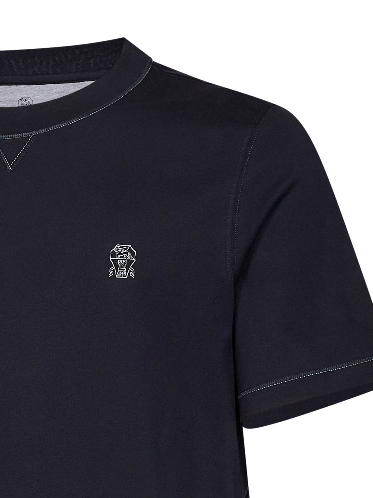 Brunello Cucinelli Men Navy Blue Solomeo Crest Crewneck T-Shirt BRUNELLO CUCINELLI