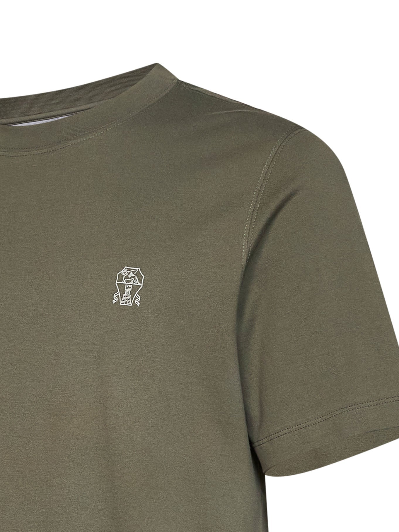 Brunello Cucinelli Men Camouflage Green Cotton Jersey Logo Crewneck T-Shirt BRUNELLO CUCINELLI