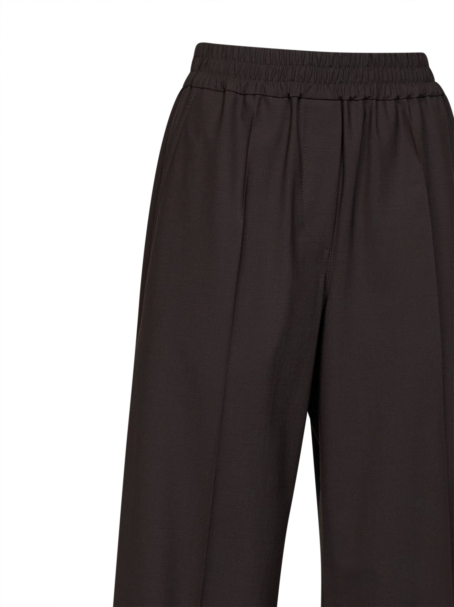 Brunello Cucinelli Women Coffee Tropical Luxury Wool Loose Track Trousers BRUNELLO CUCINELLI