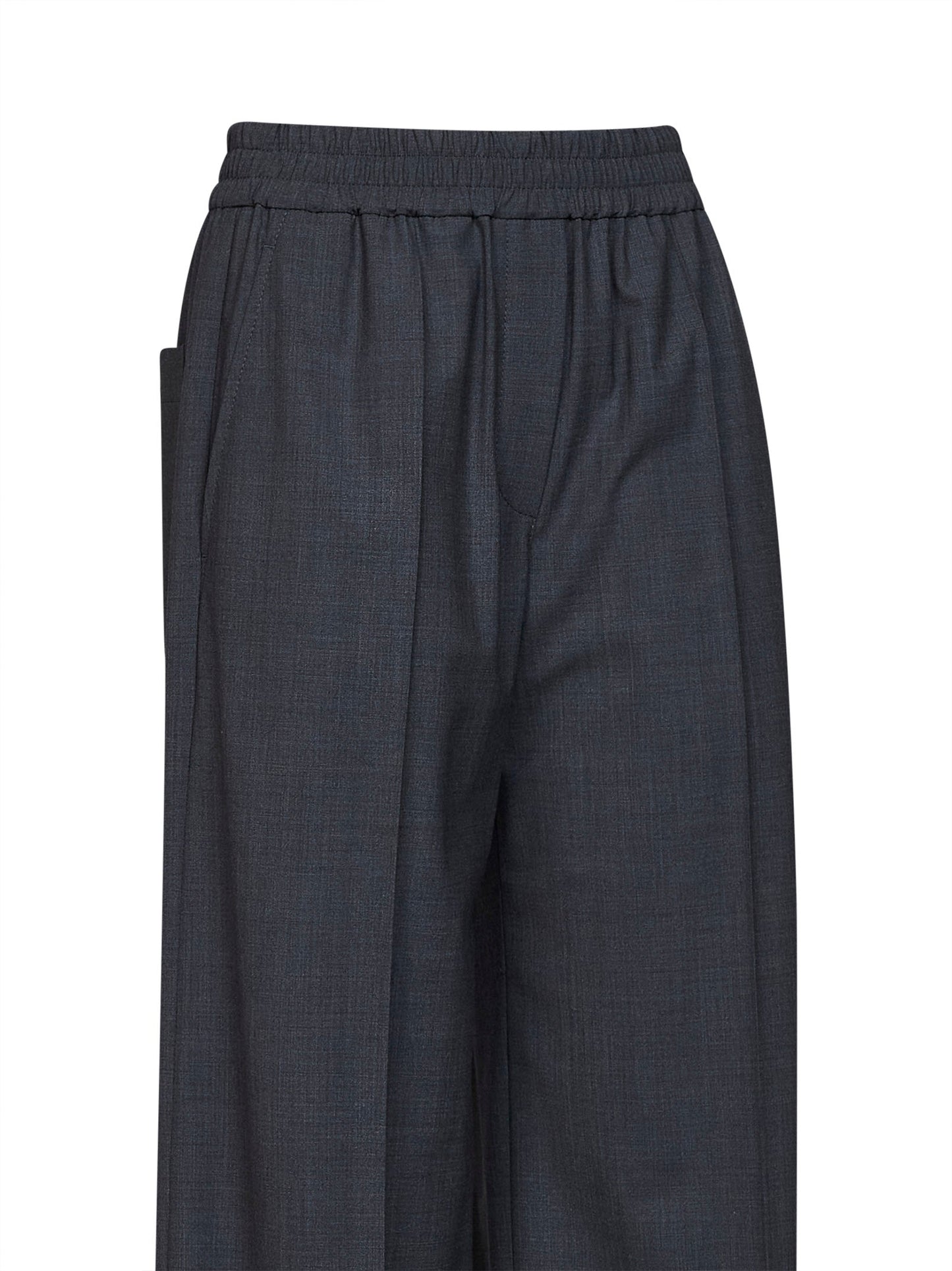Brunello Cucinelli Women Dark Grey Tropical Luxury Wool Loose Track Trousers BRUNELLO CUCINELLI