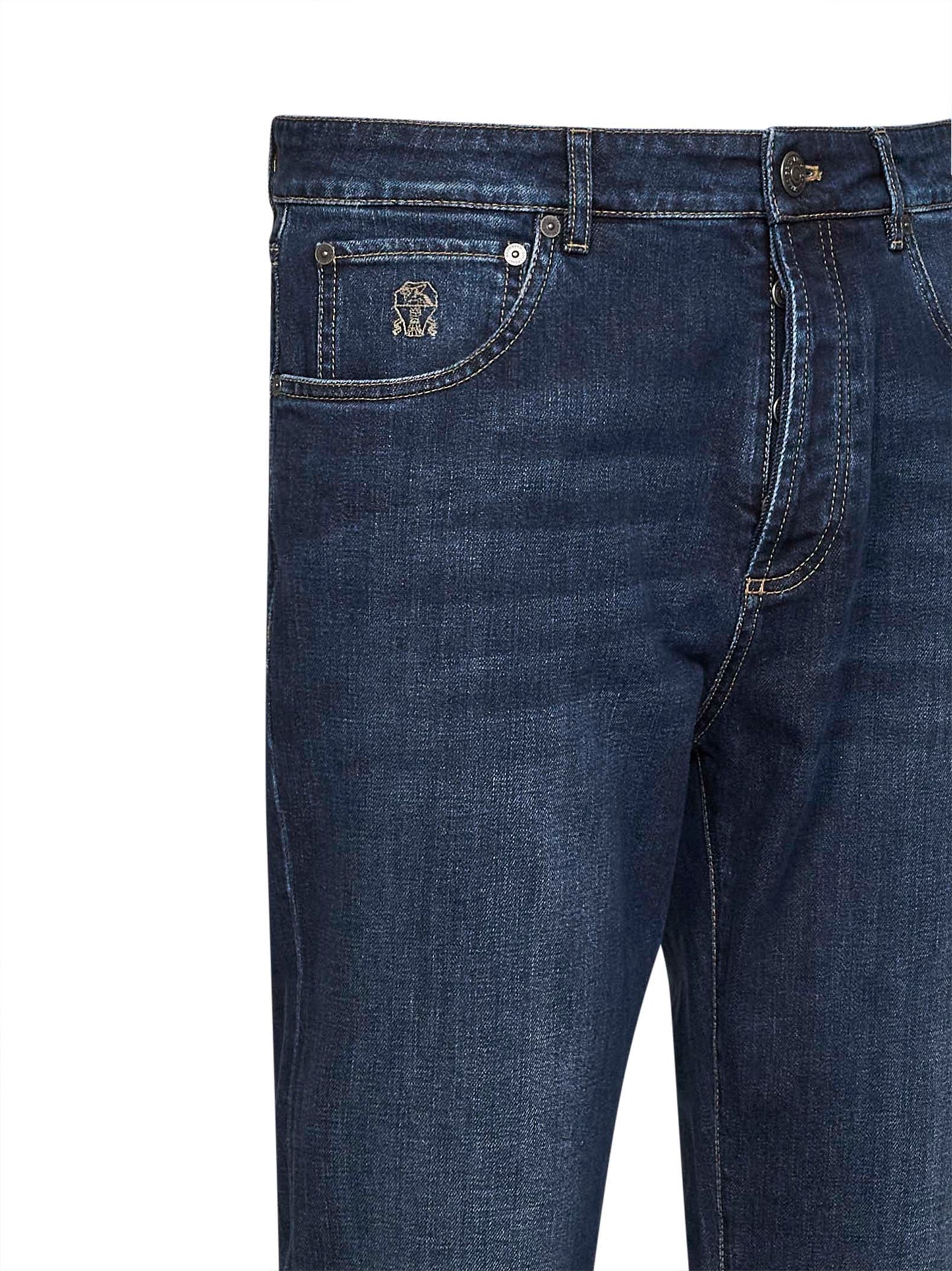 Brunello Cucinelli Men Dark Blue Comfort Cotton Denim Leisure Fit Jeans BRUNELLO CUCINELLI