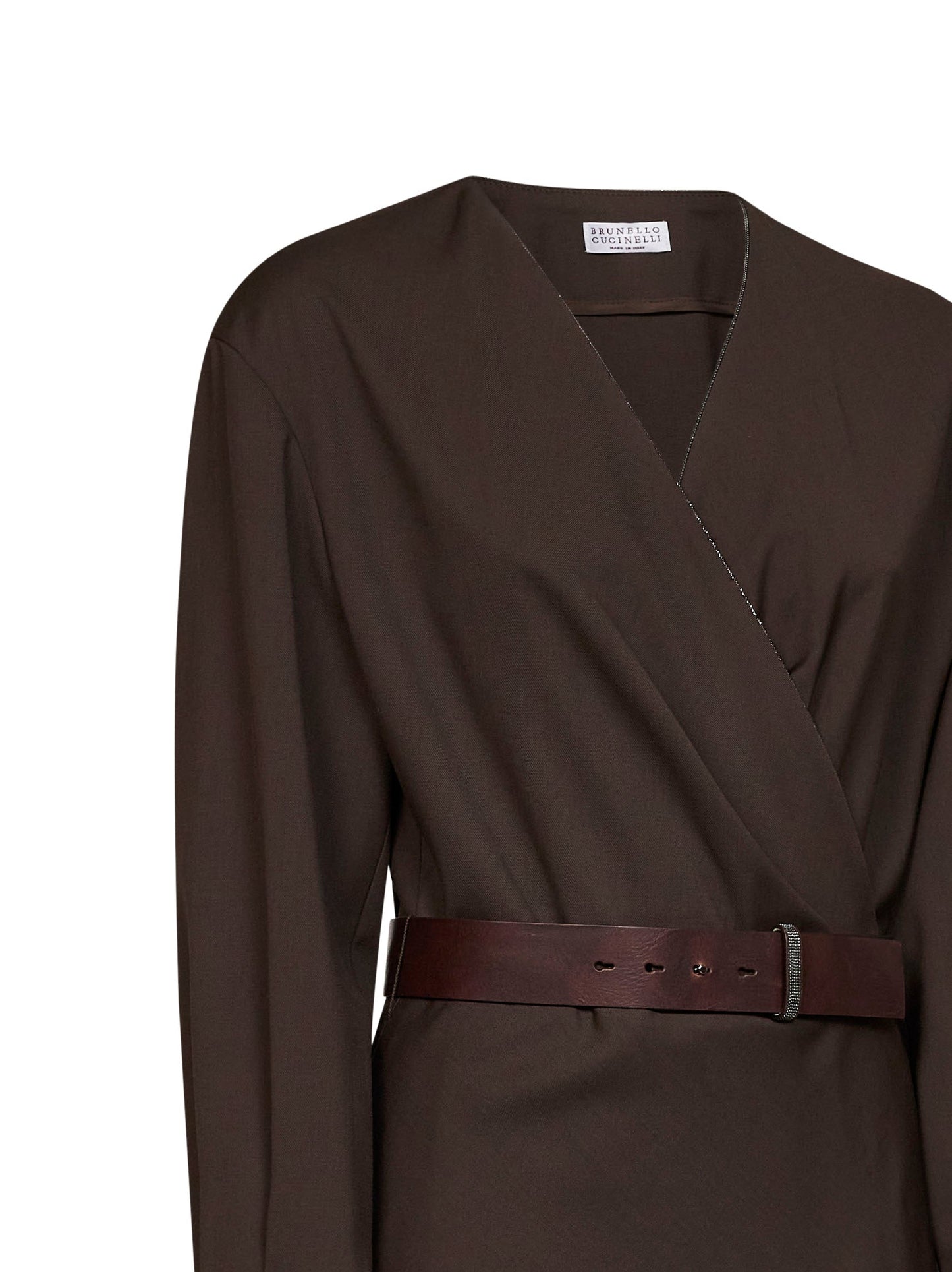 Brunello Cucinelli Women Dark Chocolate Stretch Canvas Belted Midi Dress BRUNELLO CUCINELLI