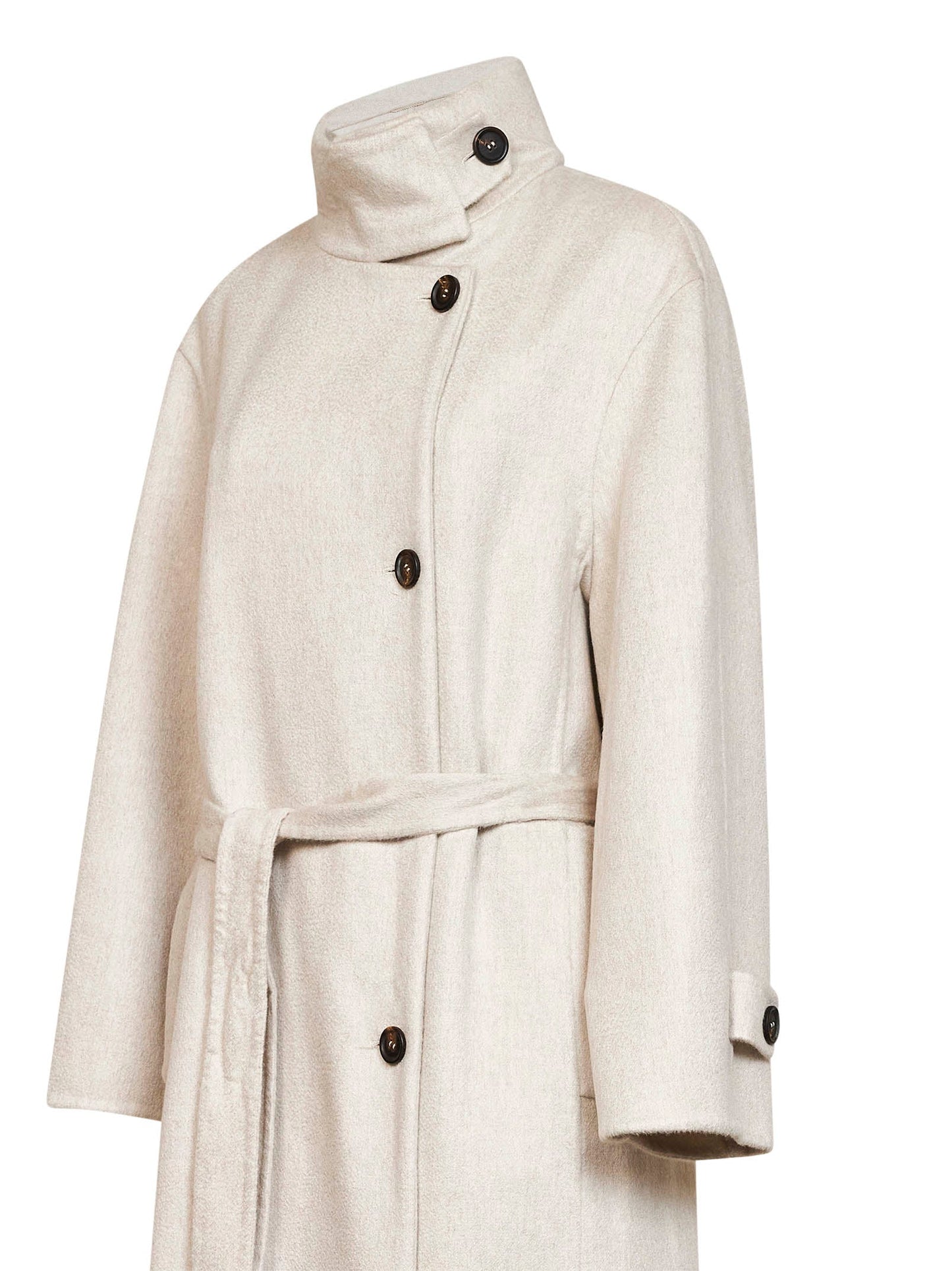 Brunello Cucinelli Women Ivory Double-Breasted Cashmere Coat BRUNELLO CUCINELLI