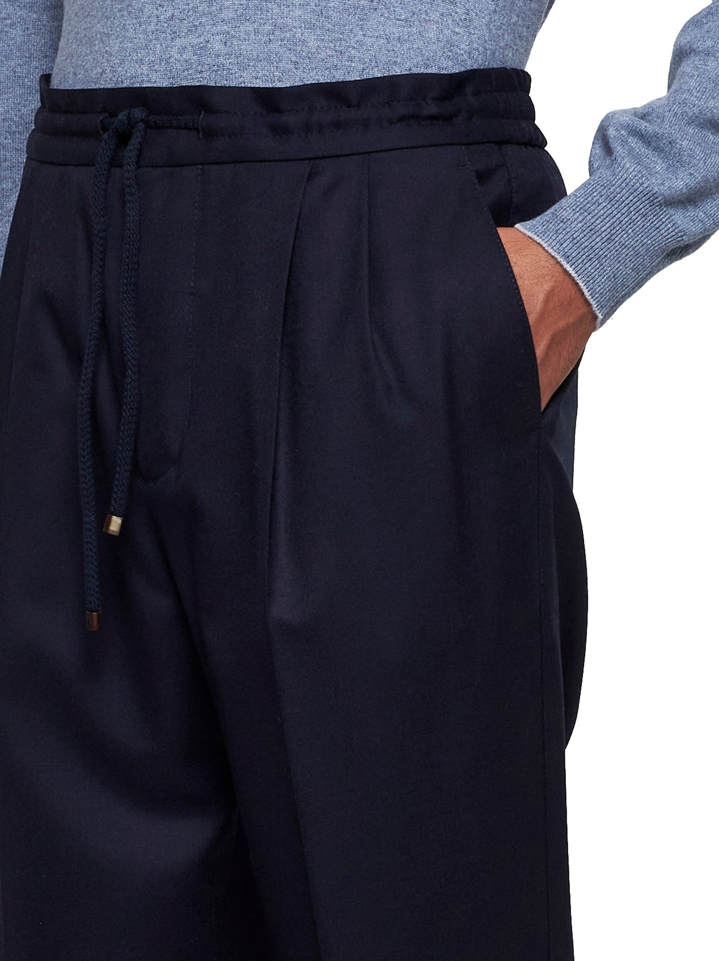 Brunello Cucinelli Men Blue Virgin Wool Drawstring Trousers BRUNELLO CUCINELLI