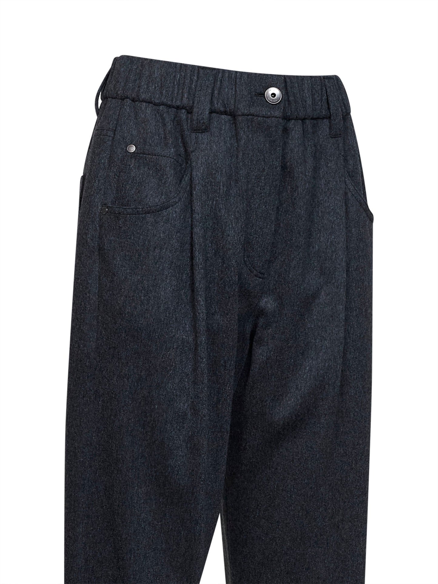 Brunello Cucinelli Women Anthracite Wool Flannel Baggy Trousers With Monili BRUNELLO CUCINELLI