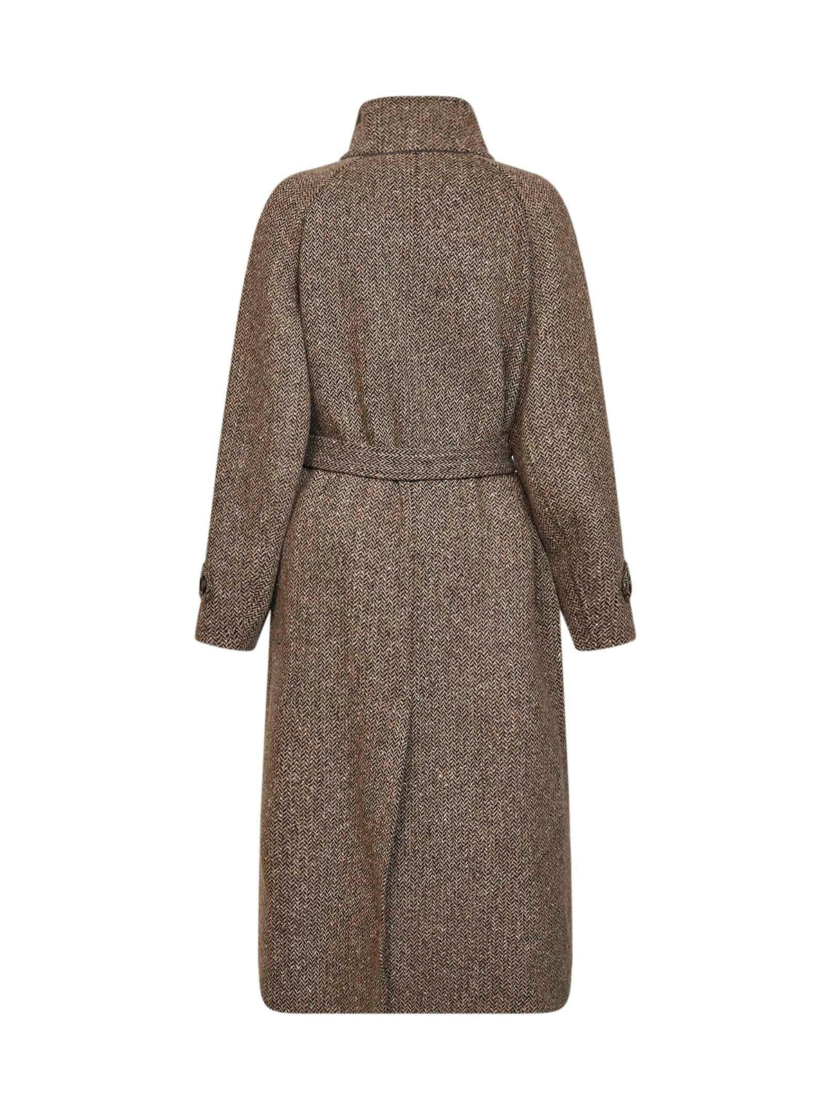 Brunello Cucinelli Women Light Brown Sparkling Chevron Belted Coat BRUNELLO CUCINELLI