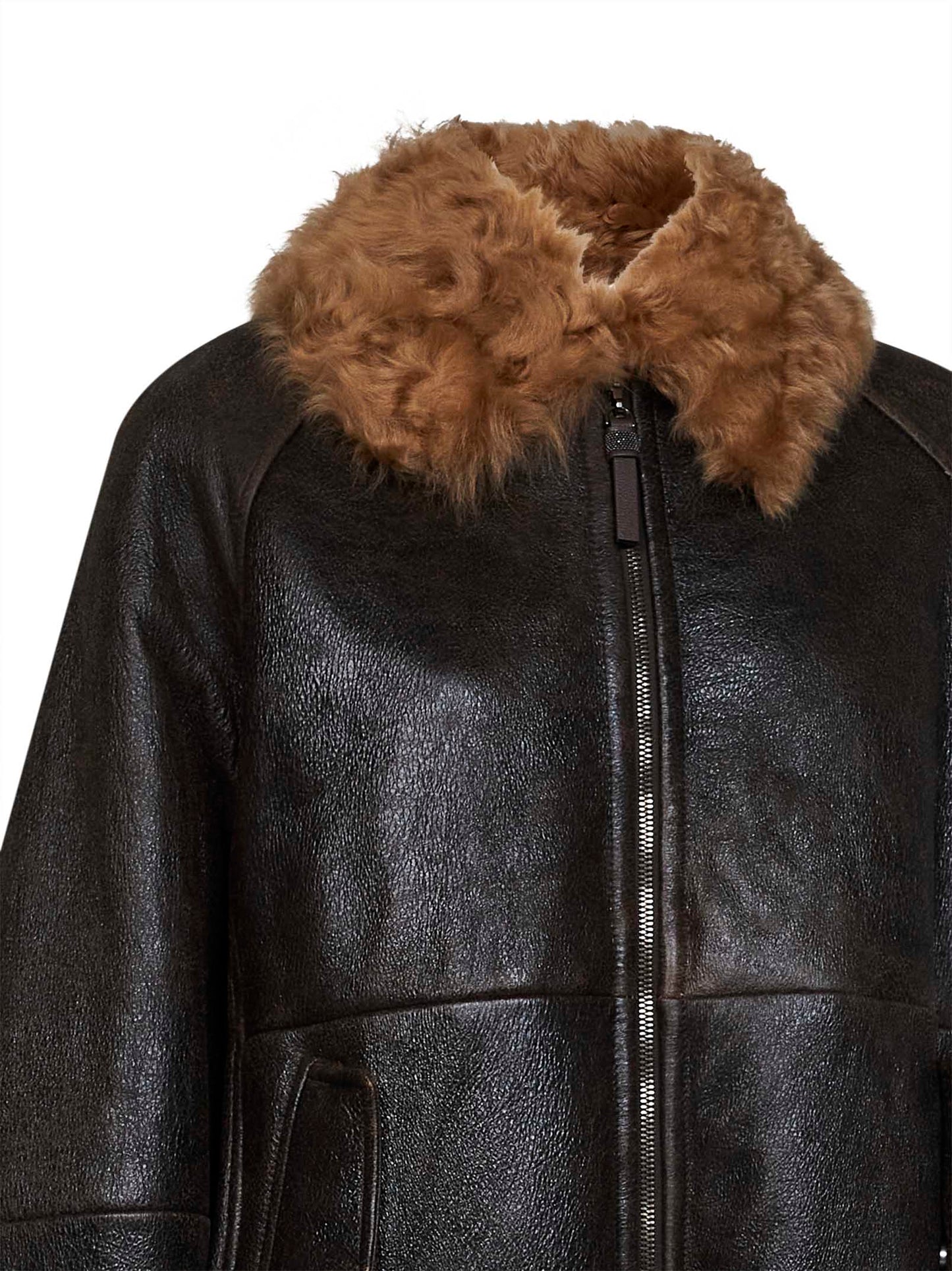 Brunello Cucinelli Women Brown Vintage-Effect Nappa Leather Jacket BRUNELLO CUCINELLI