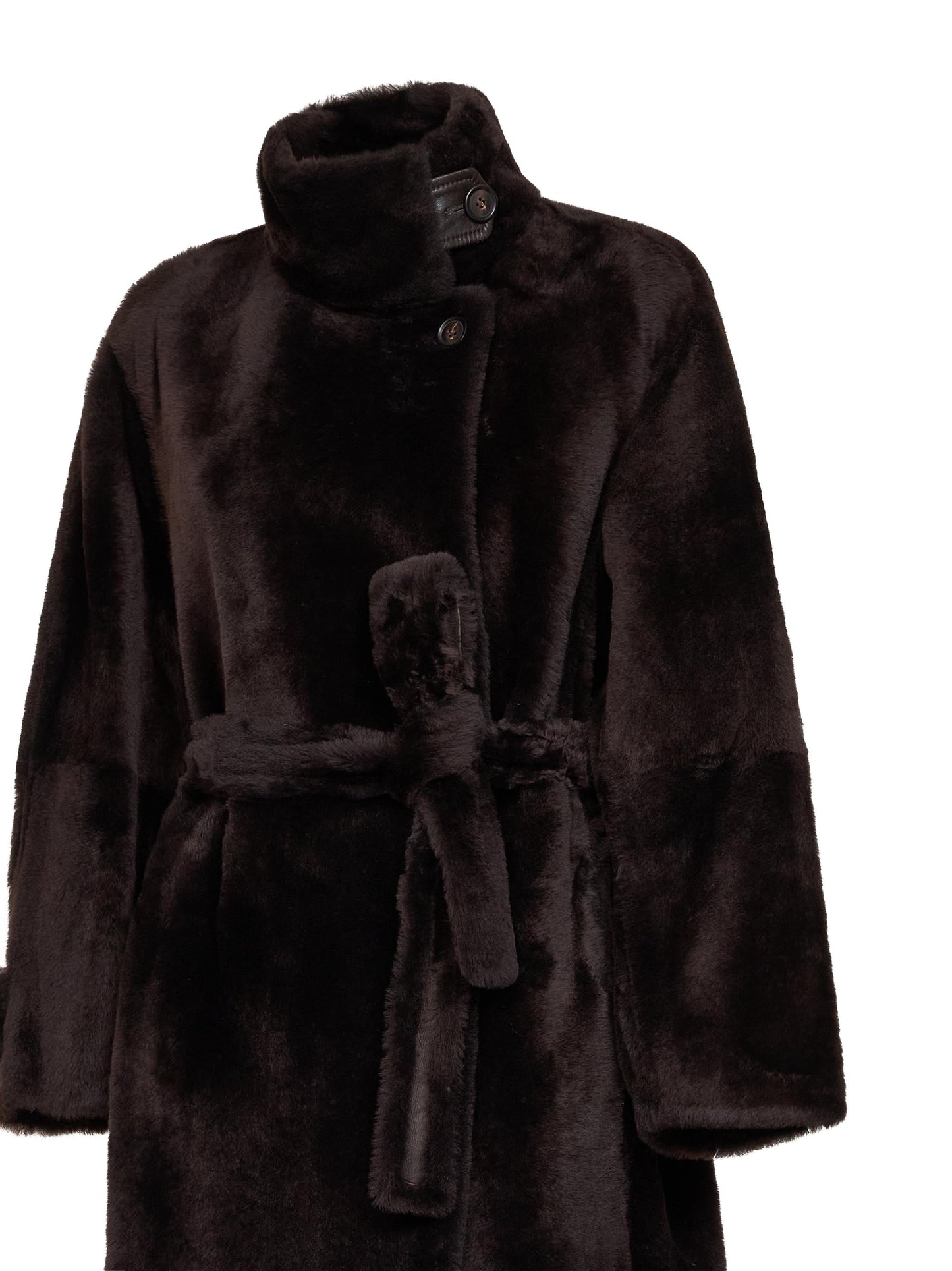 Brunello Cucinelli Women Dark Brown Shearling Belted Coat BRUNELLO CUCINELLI