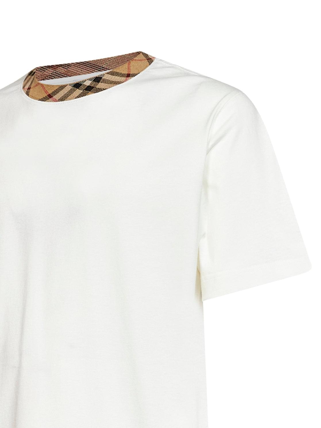 Burberry Men Chalk White Cotton T-Shirt With Check Trim BURBERRY