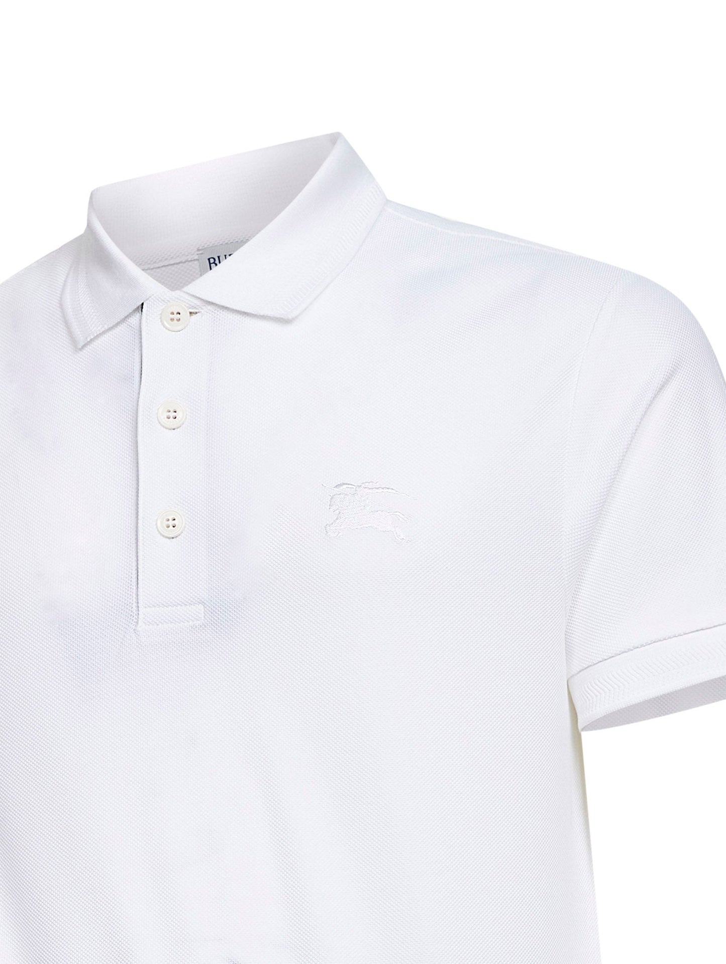Burberry Men White Cotton Pique Polo Shirt With Ekd Embroidery BURBERRY