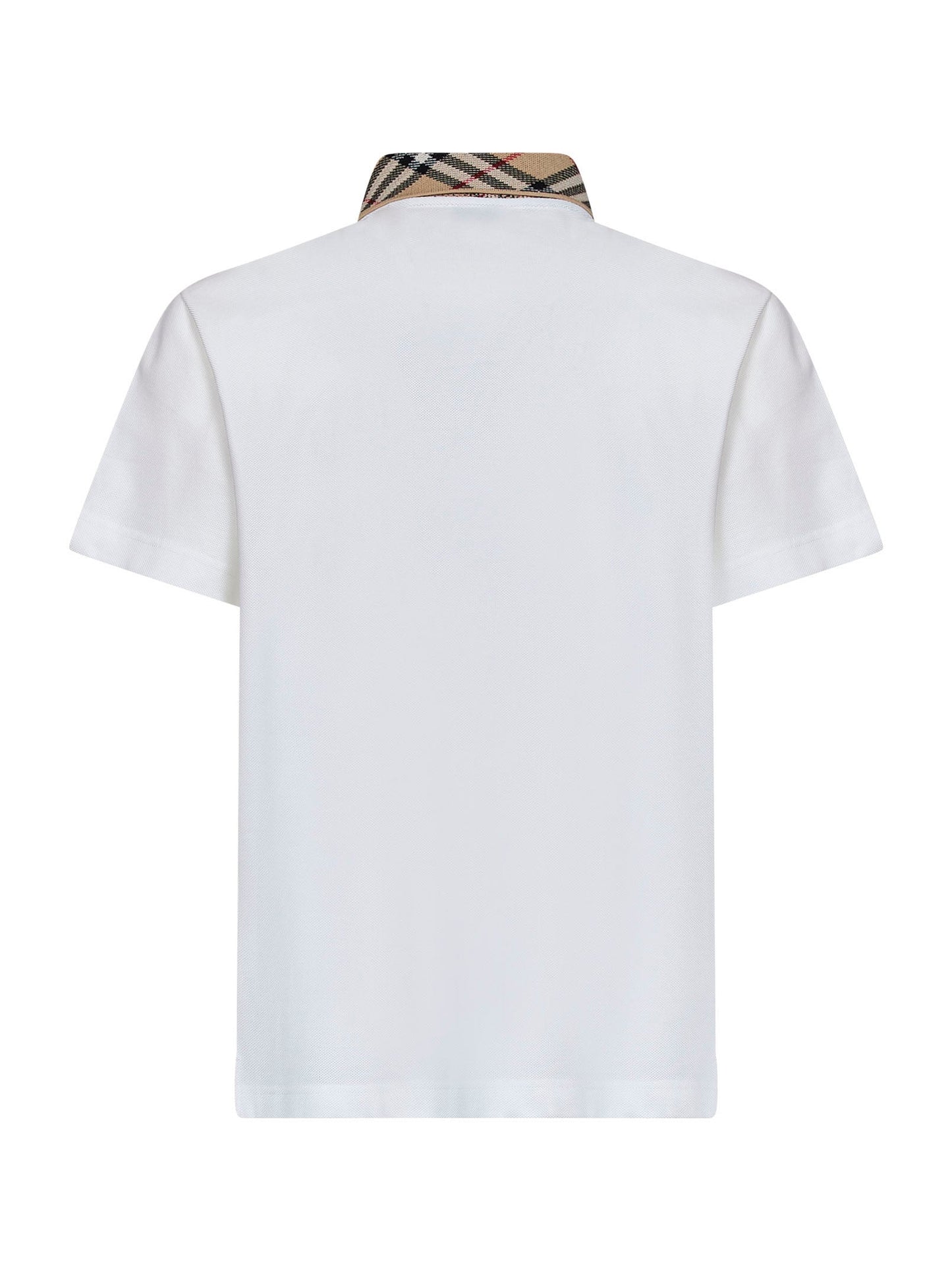 Burberry Men Chalk White Cotton Pique Polo Shirt With Check Collar BURBERRY
