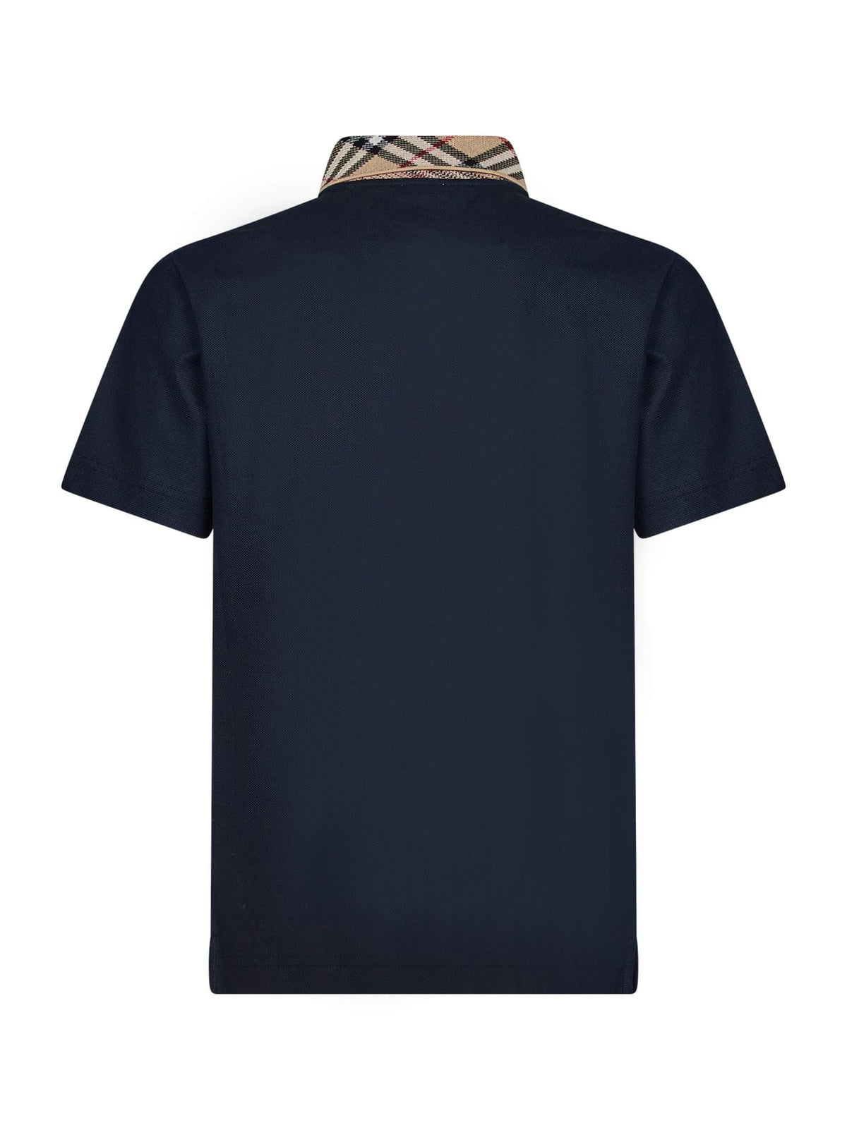 Burberry Men Navy Blue Cotton Pique Polo Shirt With Check Collar BURBERRY