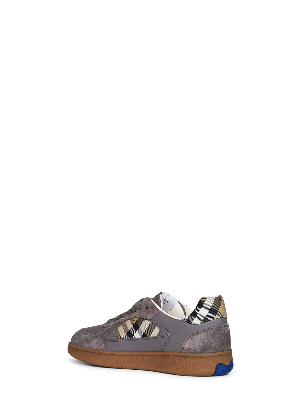 Burberry Men Tower Grey And Sand Beige Leather And Check Terrace Sneakers BURBERRY