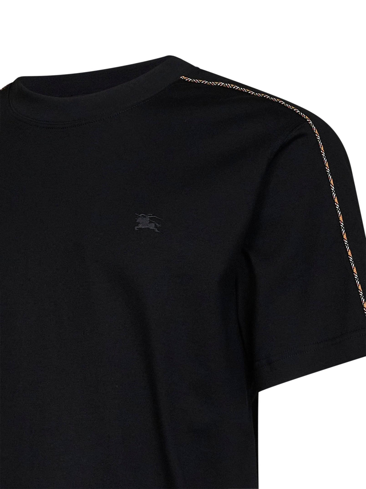 Burberry Men Black Cotton T-Shirt With Check Trims BURBERRY