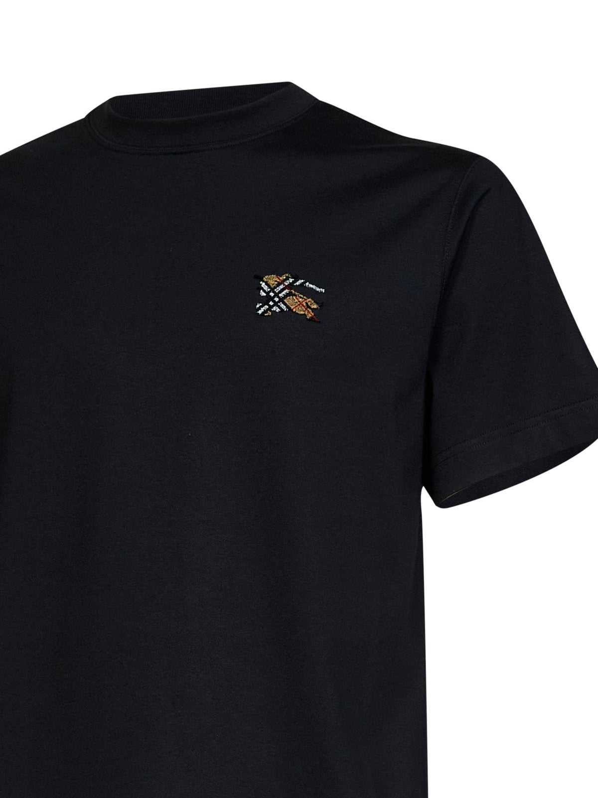 Burberry Men Black Cotton T-Shirt With Knight Patch BURBERRY