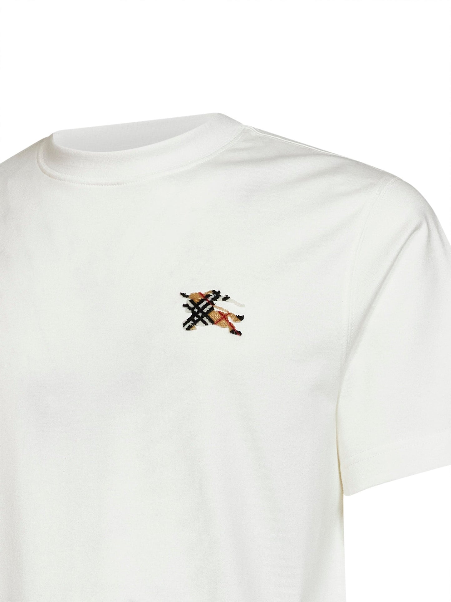 Burberry Men Chalk White Cotton T-Shirt With Knight Patch BURBERRY