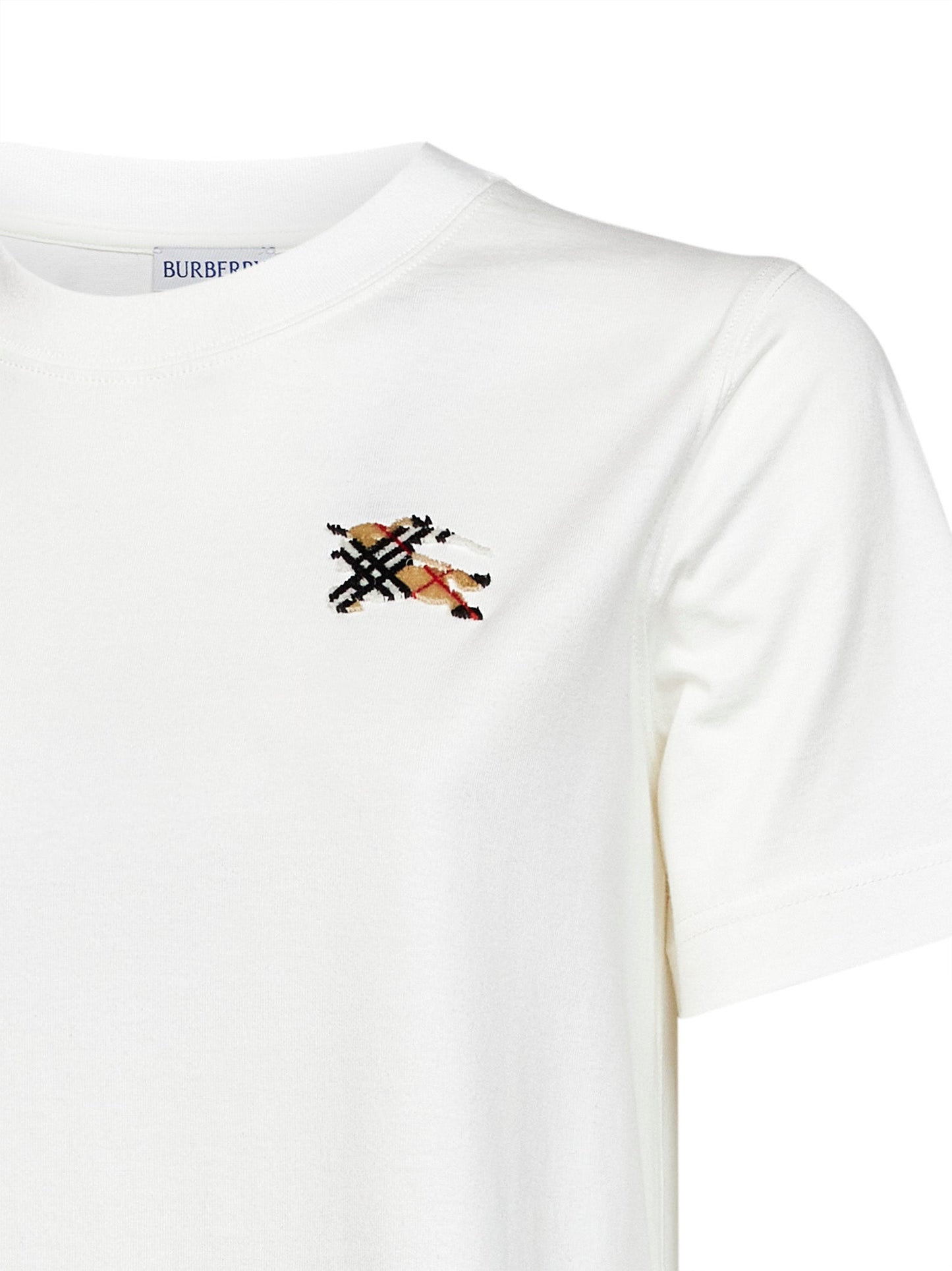 Burberry Women Chalk White Cotton T-Shirt With Knight Check BURBERRY