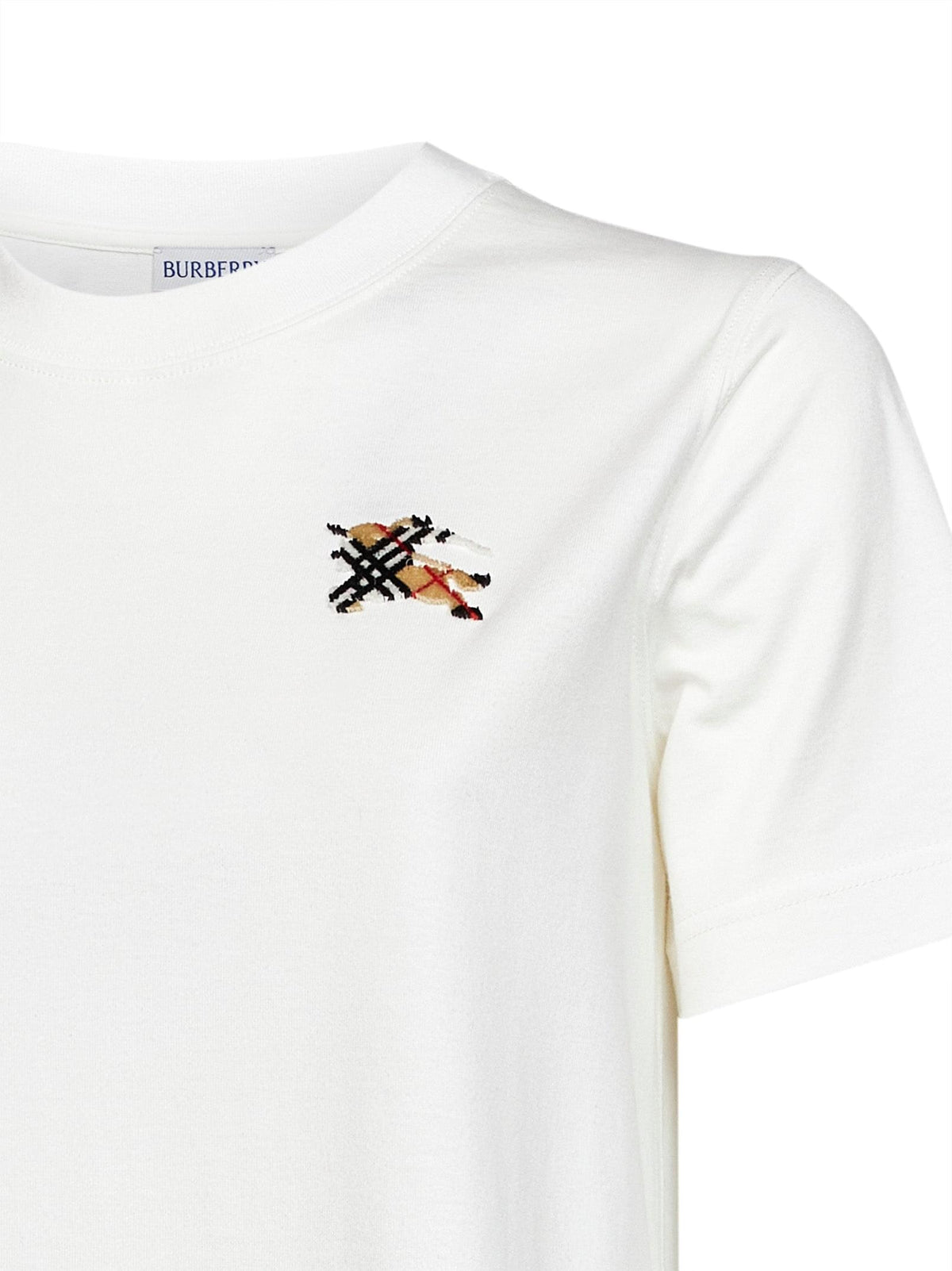 Burberry Women Chalk White Cotton T-Shirt With Knight Check BURBERRY