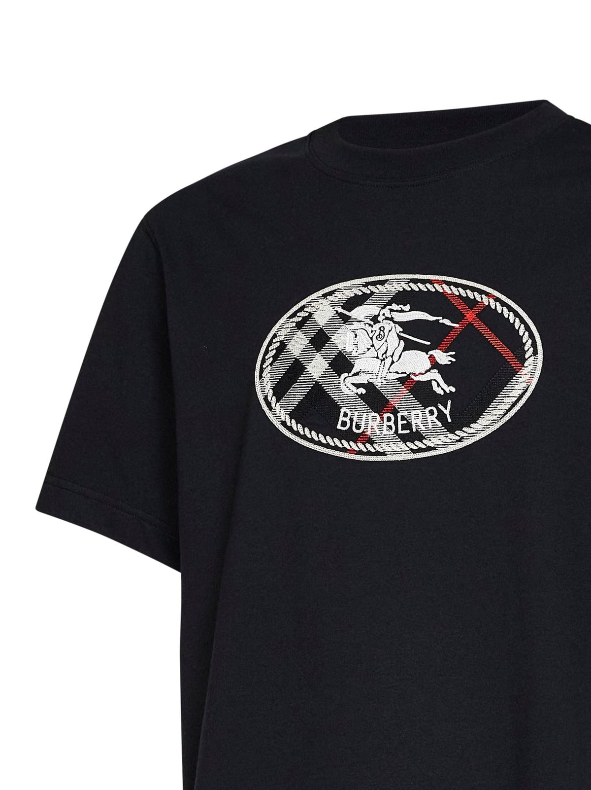 Burberry Men Black Cotton Knight Stamp Check T-Shirt BURBERRY