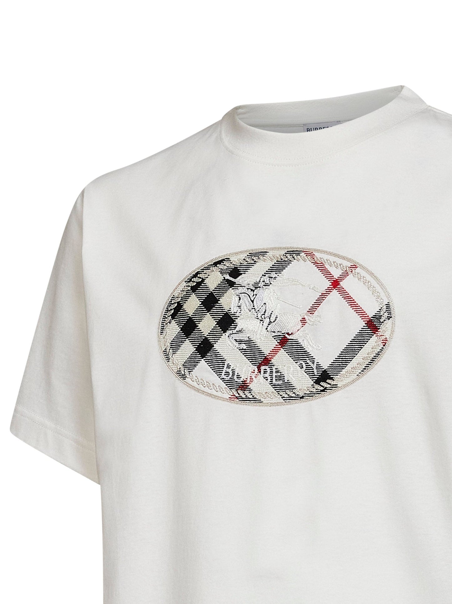 Burberry Men Chalk White Cotton Knight Stamp Check T-Shirt BURBERRY