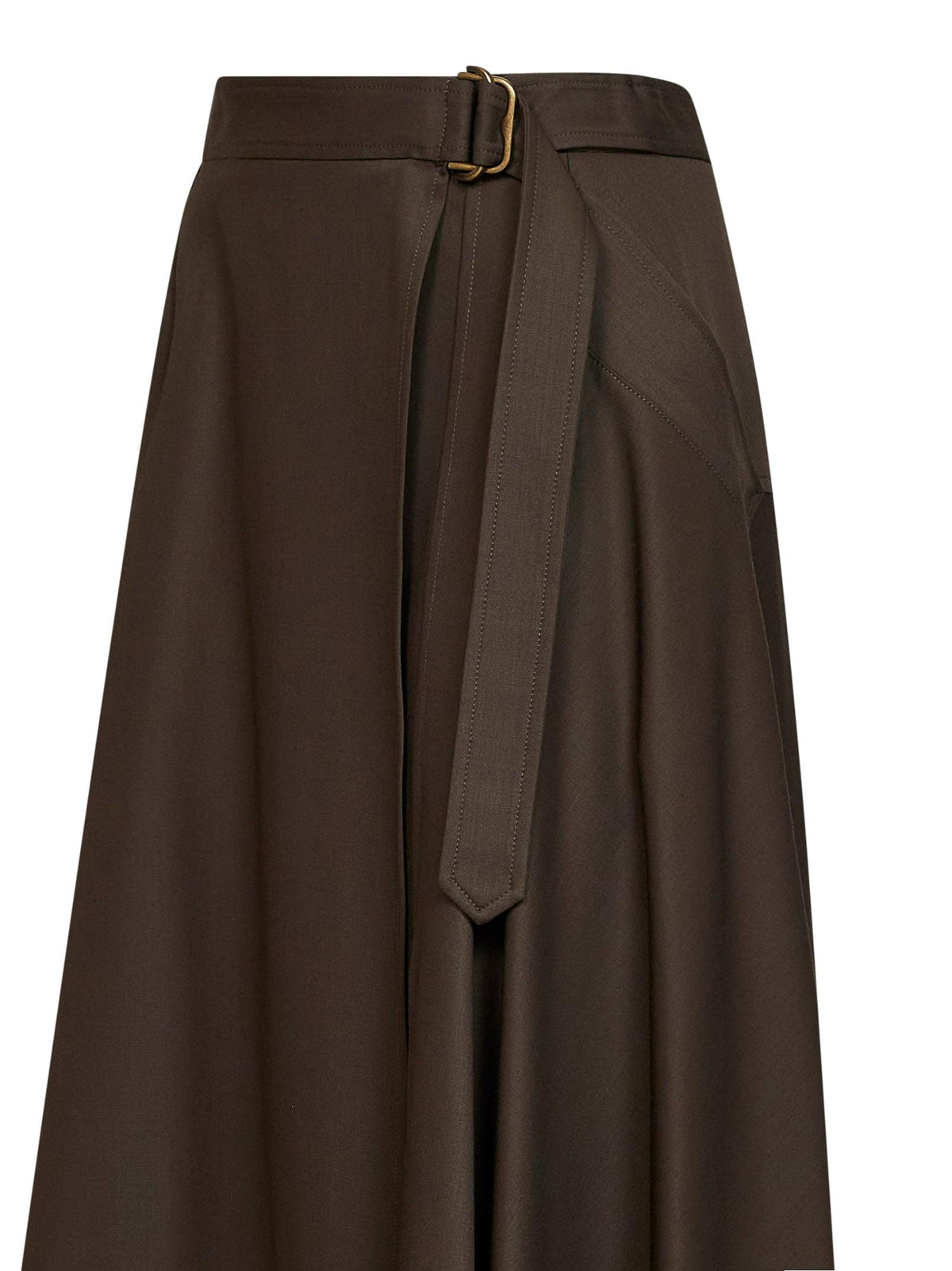 Burberry Women Green Wool Twill Belted Midi Skirt BURBERRY