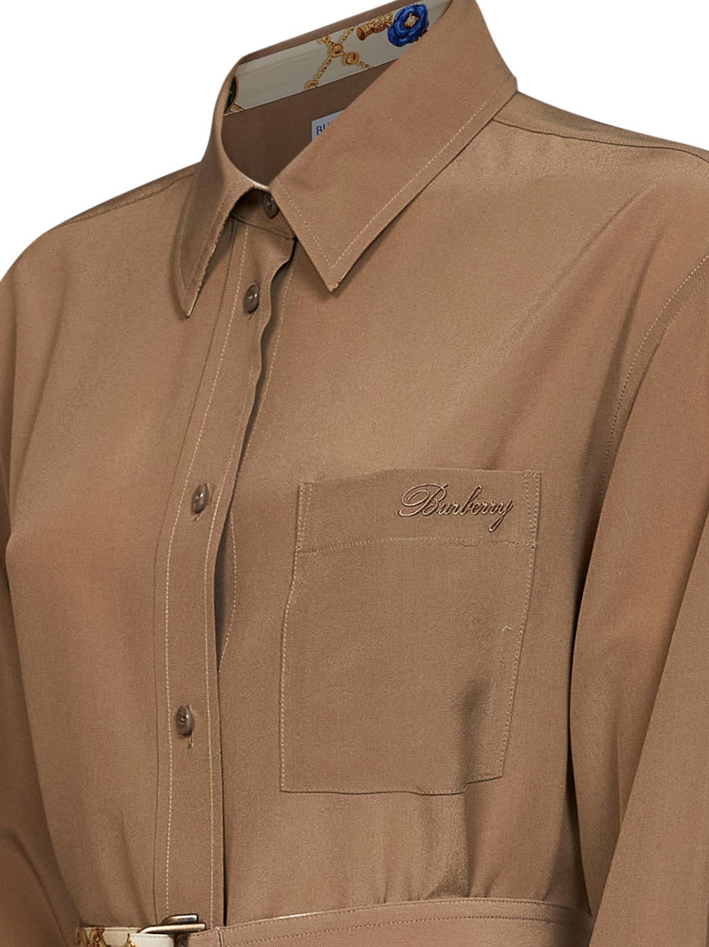 Burberry Women Camel Silk Belted Shirt Dress BURBERRY