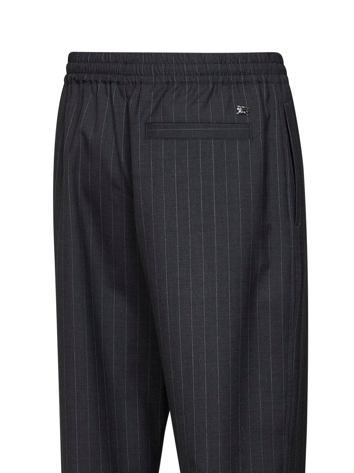 Burberry Men Iron Grey Pinstriped Wool Track Trousers BURBERRY