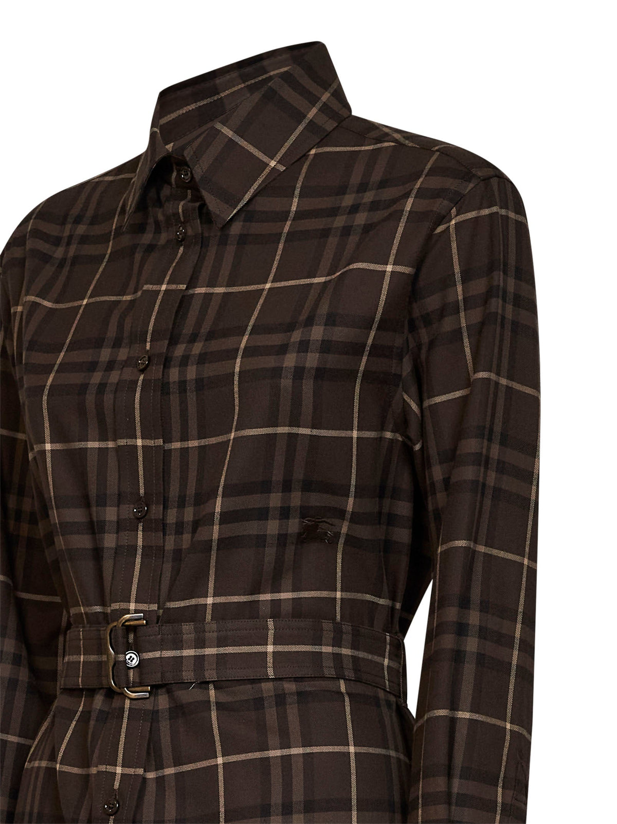 Burberry Women Brown Check Flannel Belted Shirt Dress BURBERRY