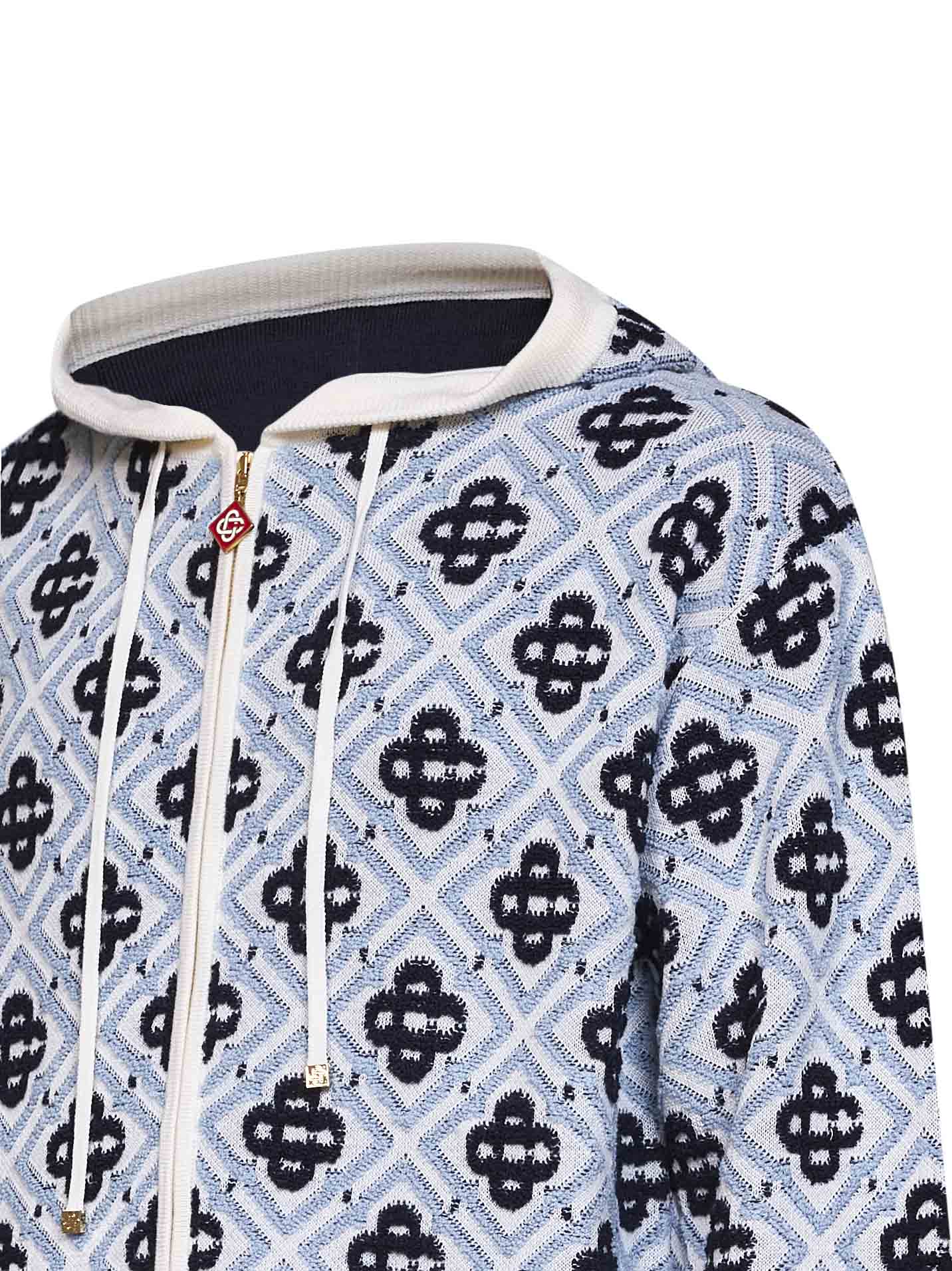 Casablanca Men White And Black Wool Cc Monogram Zip-Up Hoodie CASABLANCA