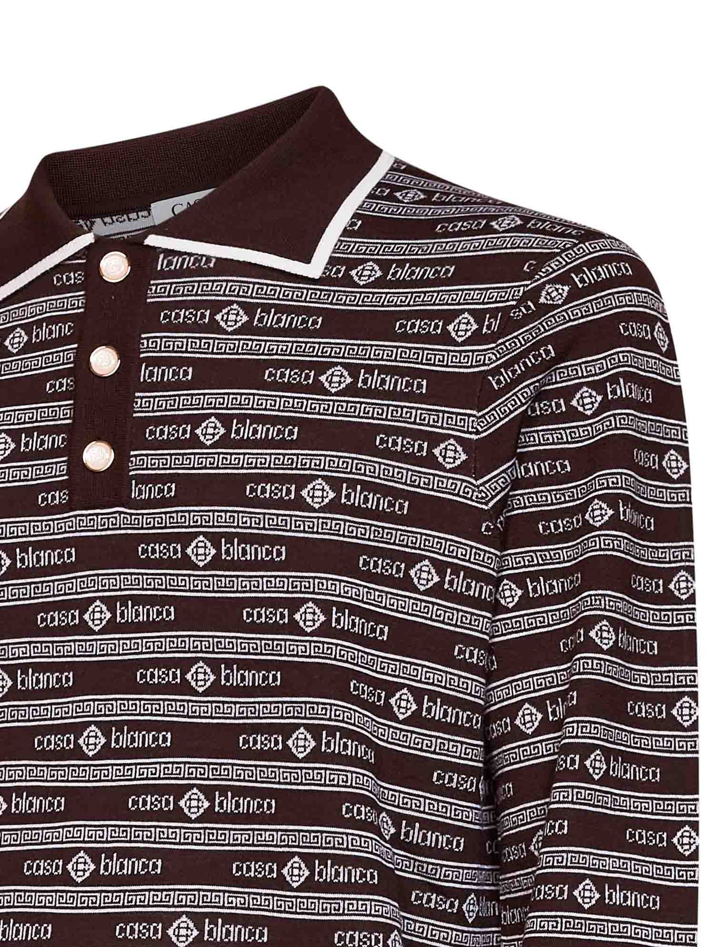 Casablanca Men Dark Brown Wool Knit Wordmark Polo Shirt CASABLANCA