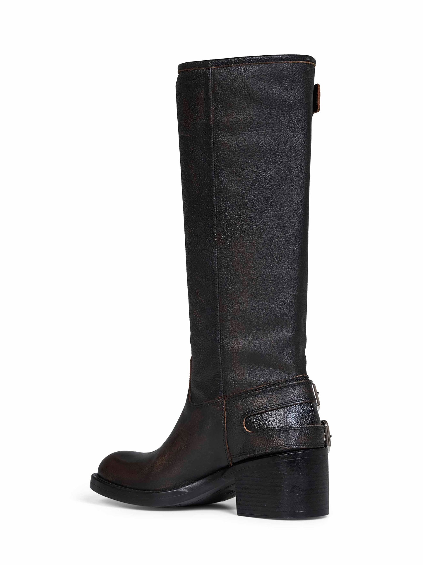 Chloé Women Black Grained Brushed Leather Dakota Biker Boots CHLOE