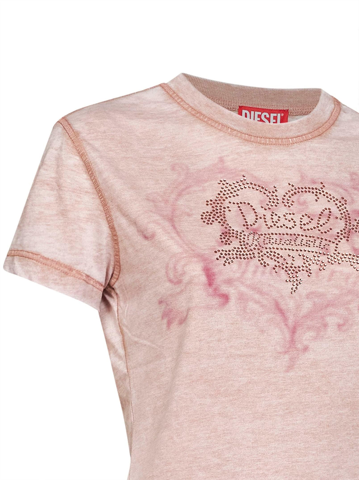 Diesel Women Pink Rhinestone-Embellished Jersey T-Ila-Aa1 T-Shirt DIESEL