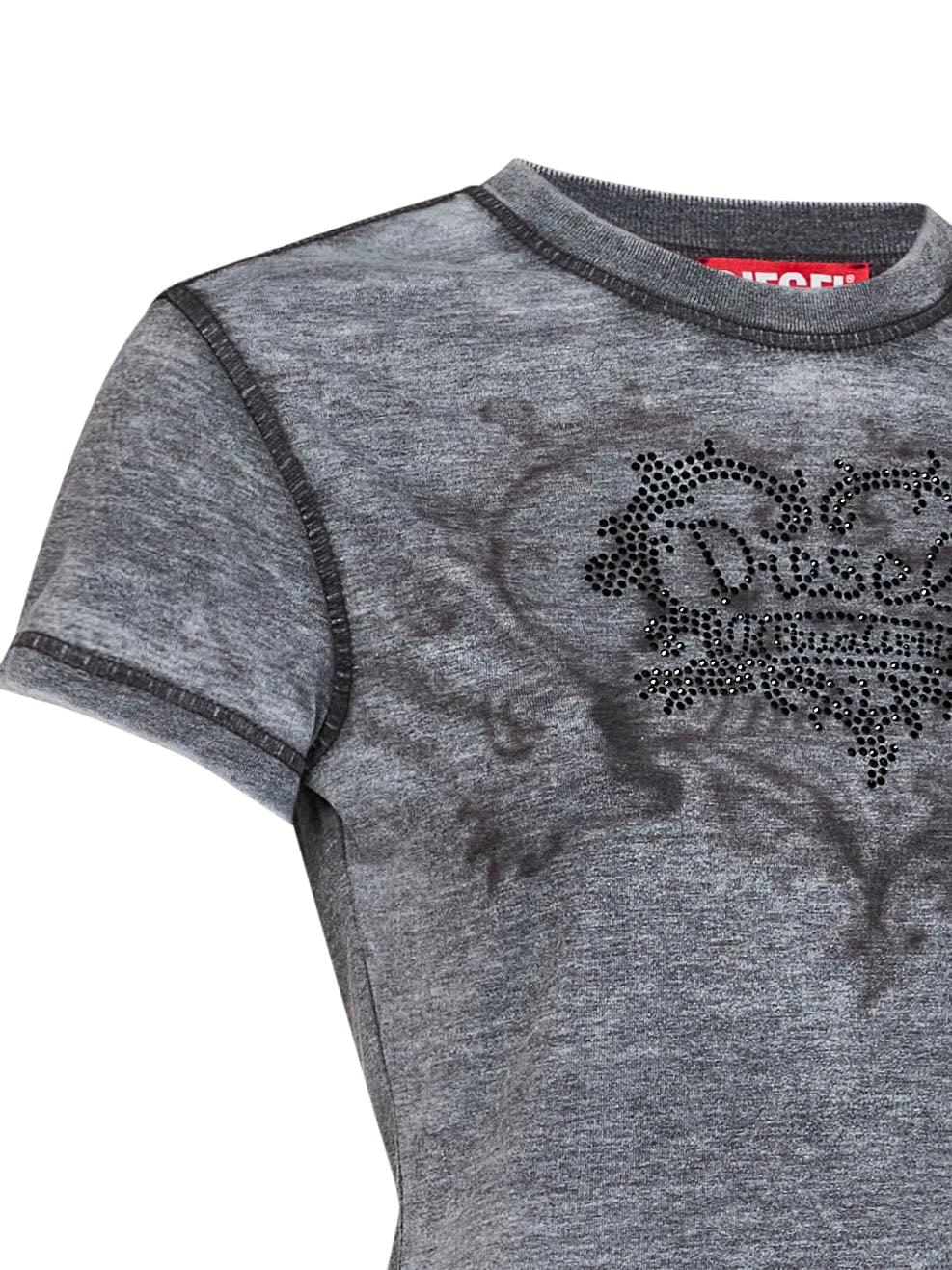 Diesel Women Black Rhinestone-Embellished Jersey T-Ila-Aa1 T-Shirt DIESEL