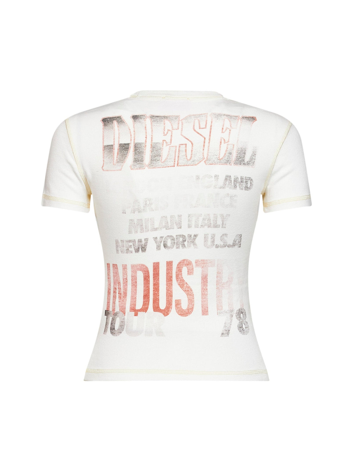 Diesel Women Ecru Ribbed Jersey T-Marsy-Rib Printed T-Shirt DIESEL