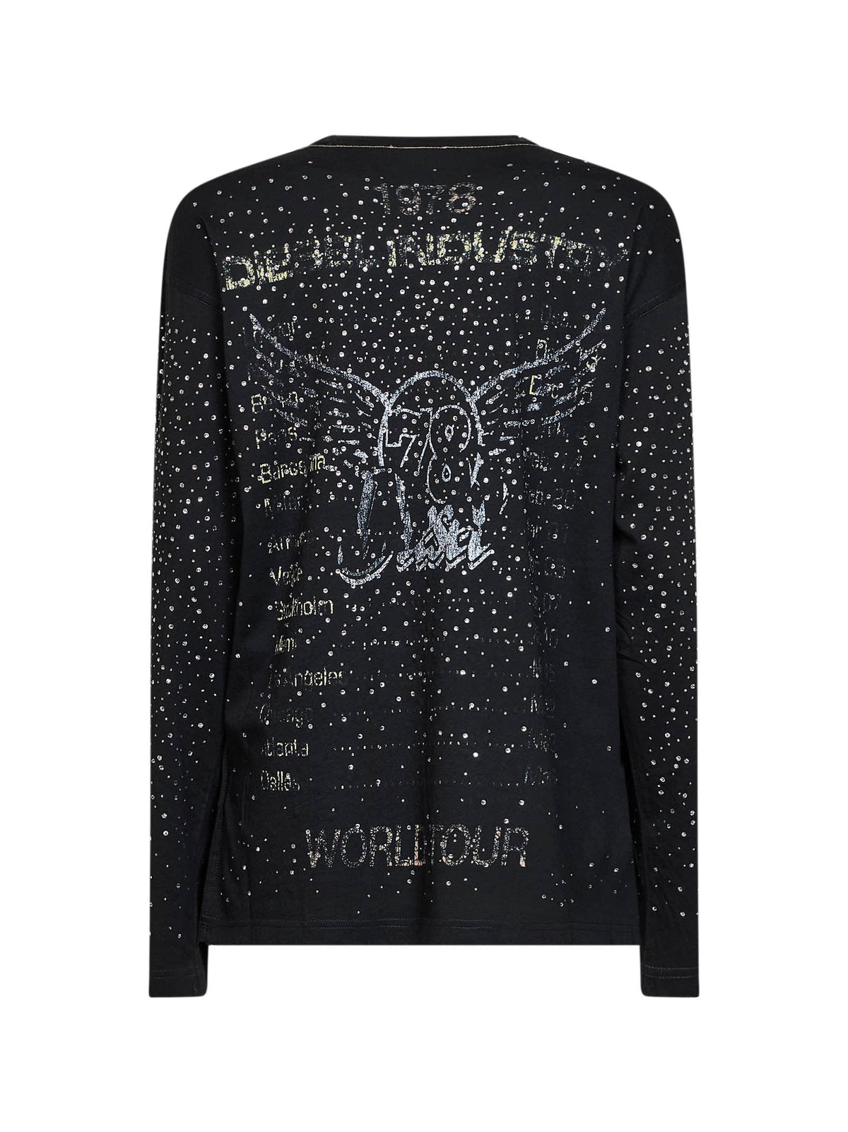 Diesel Women Black Jersey Rhinestone-Embellished Printed T-Edro-Crt-Ls-C T-Shirt DIESEL