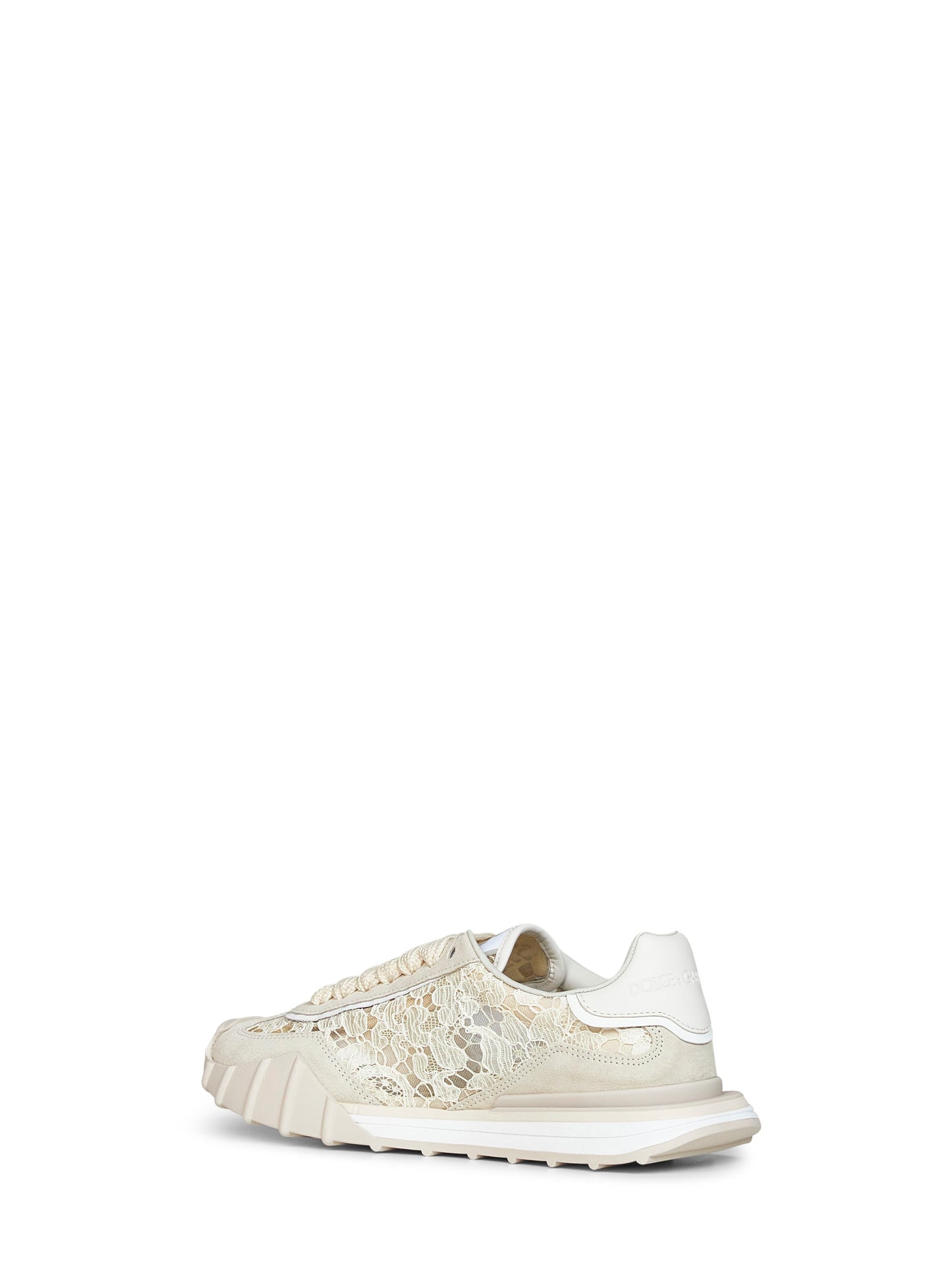 Dolce & Gabbana Women Beige And Chalk Lace And Calf Suede Low-Top Sneakers DOLCE & GABBANA