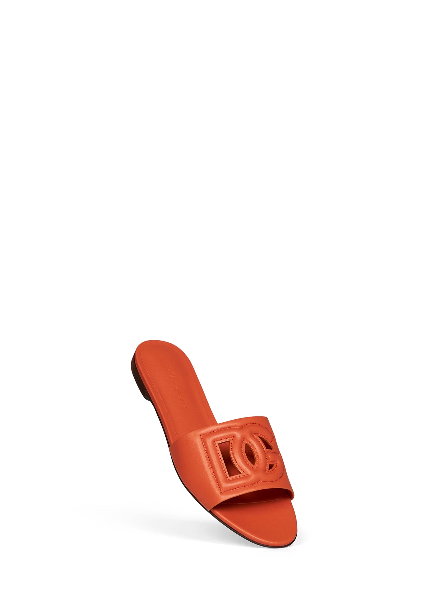 Dolce & Gabbana Women Orange Calf Leather Slide Sandals With Dg Logo DOLCE & GABBANA