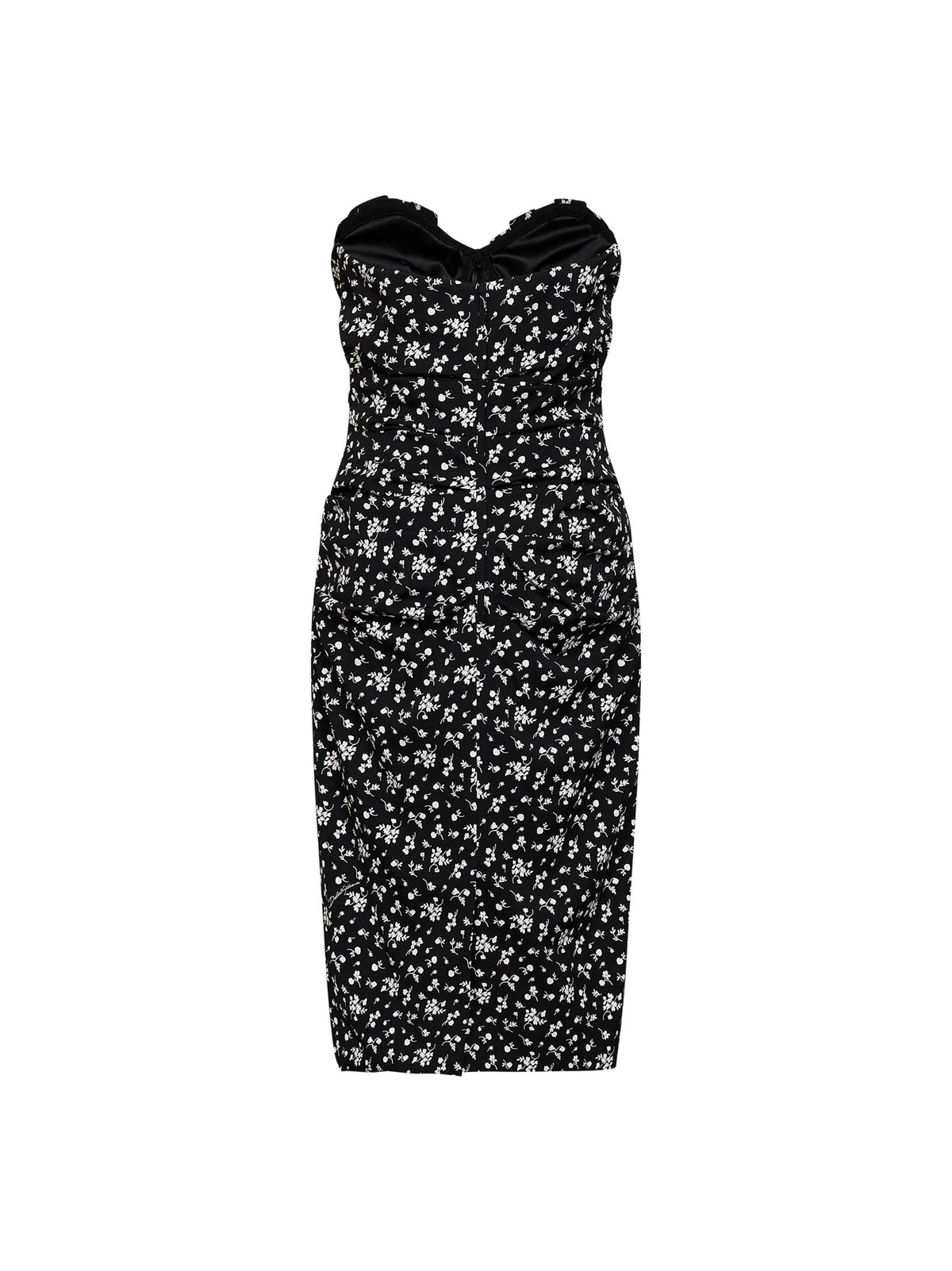 Dolce & Gabbana Women Black Fiorellini-Print Charmeuse Midi Bustier Dress DOLCE & GABBANA