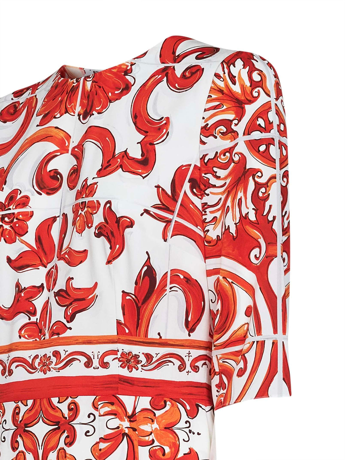 Dolce & Gabbana Women Orange Maiolica-Print Stretch Silk Charmeuse Midi Dress DOLCE & GABBANA